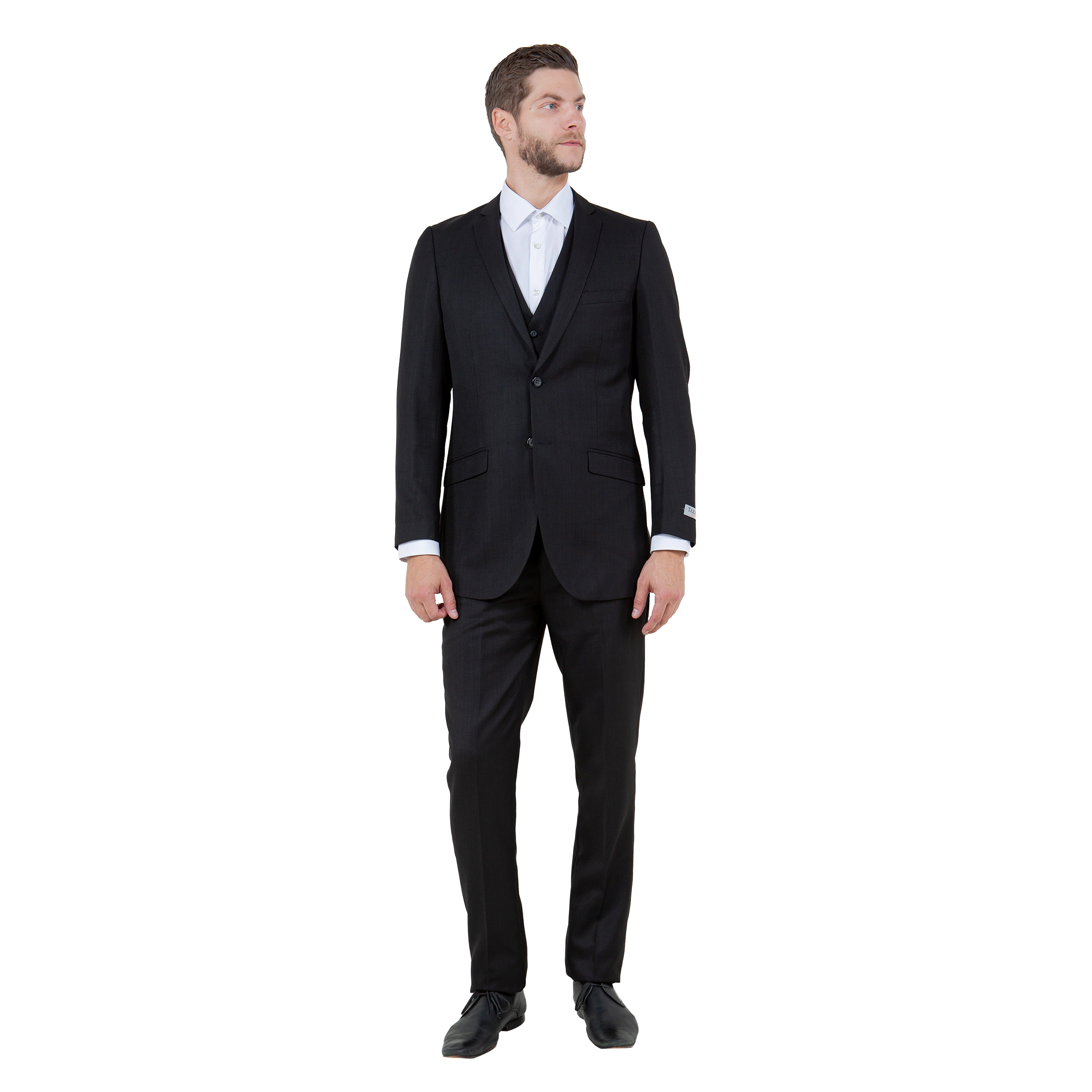 Tazzio Men's Slim Fit 3 Piece Vested Sharkskin Suit Set