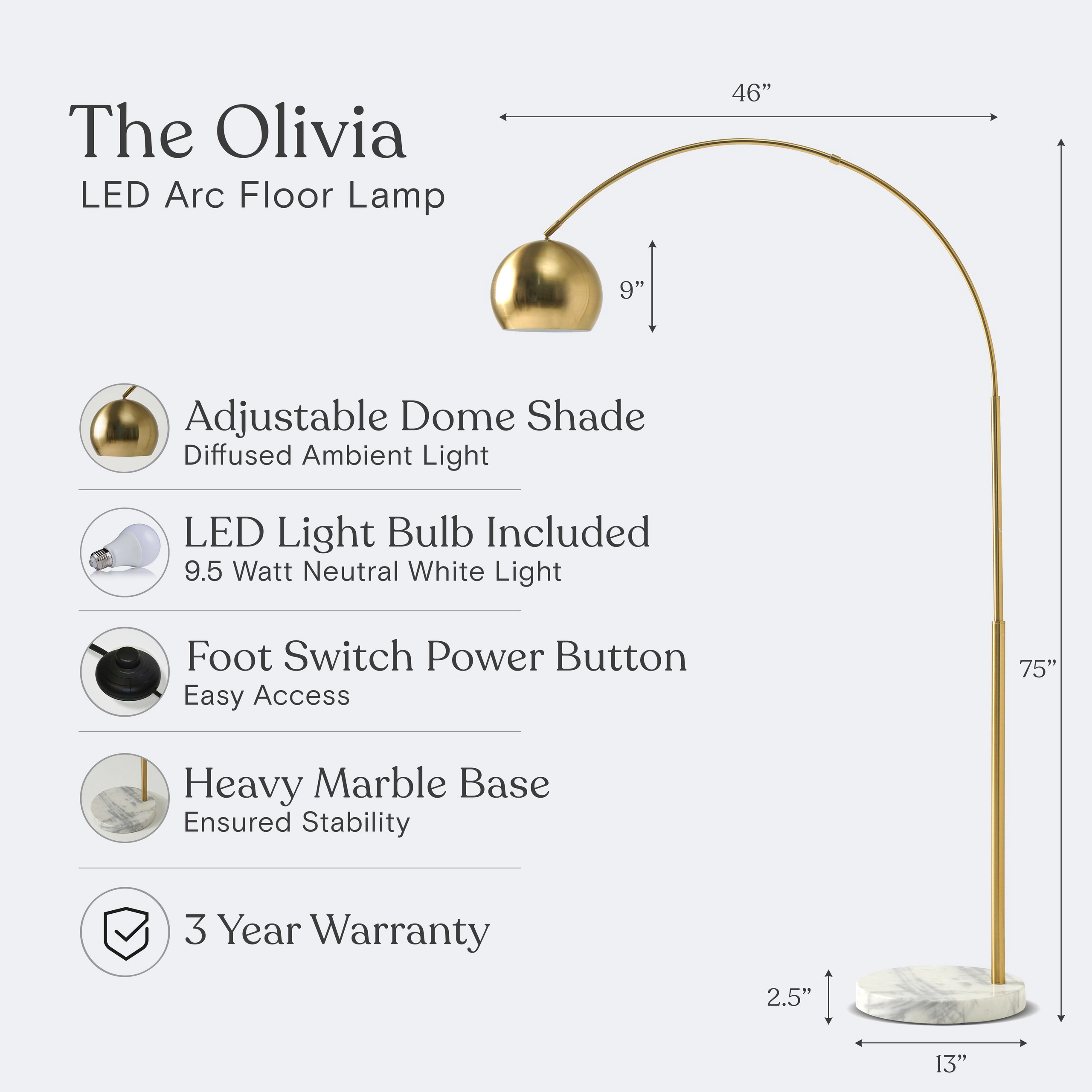 Brightech Olivia Marble Adjustable Floor Lamp