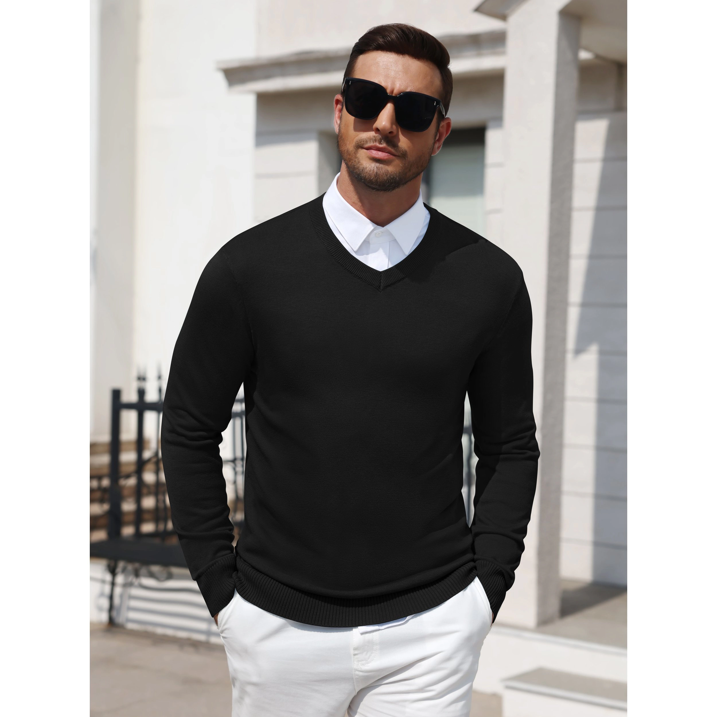 COOFANDY Men's Wool Blend V-Neck Knit Pullover