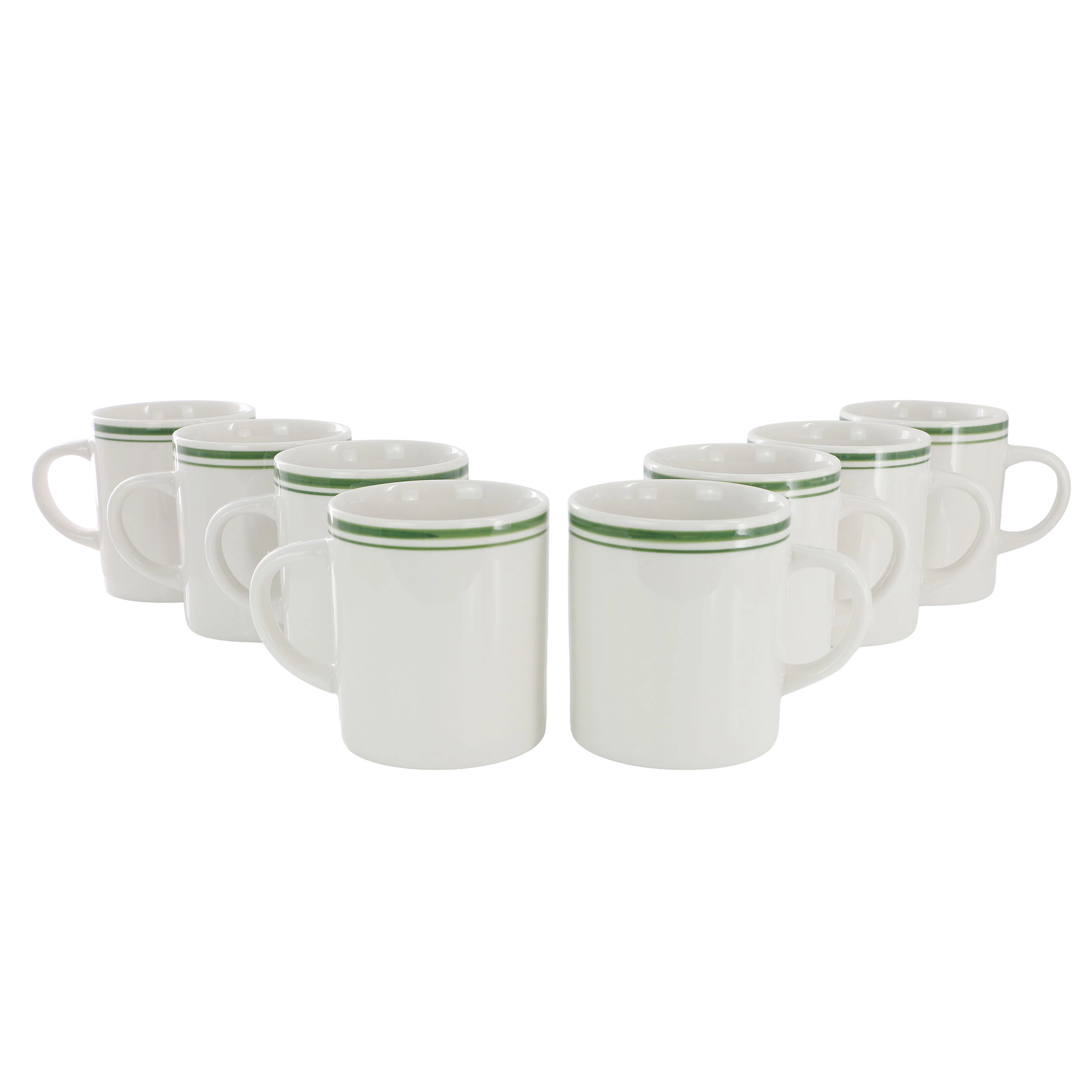 Gibson Homewares Hometown Diner 8-Piece Set 16 Ounce Green Banded Mug