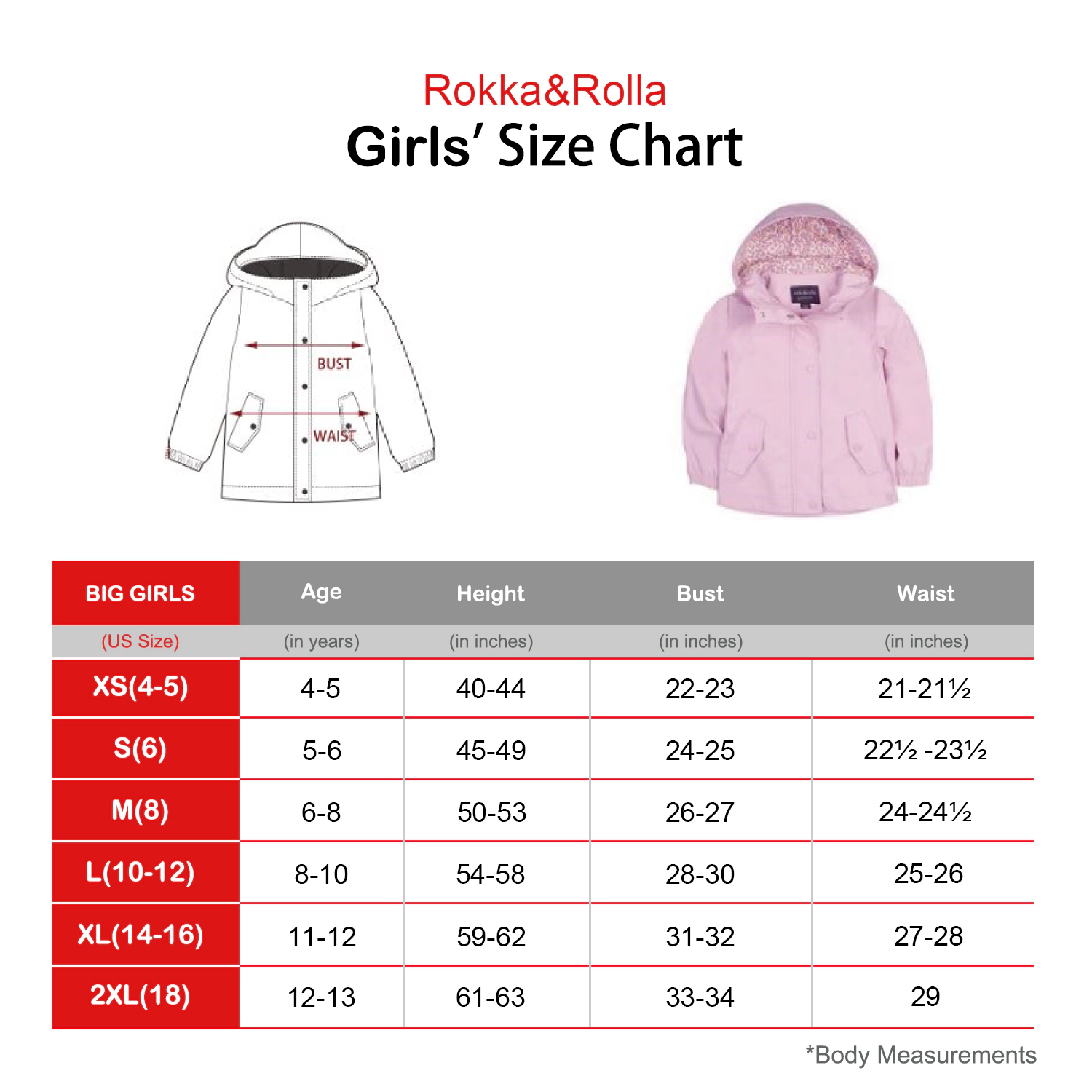Rokka&Rolla Little & Big Kid Girls Waterproof Rain Jacket