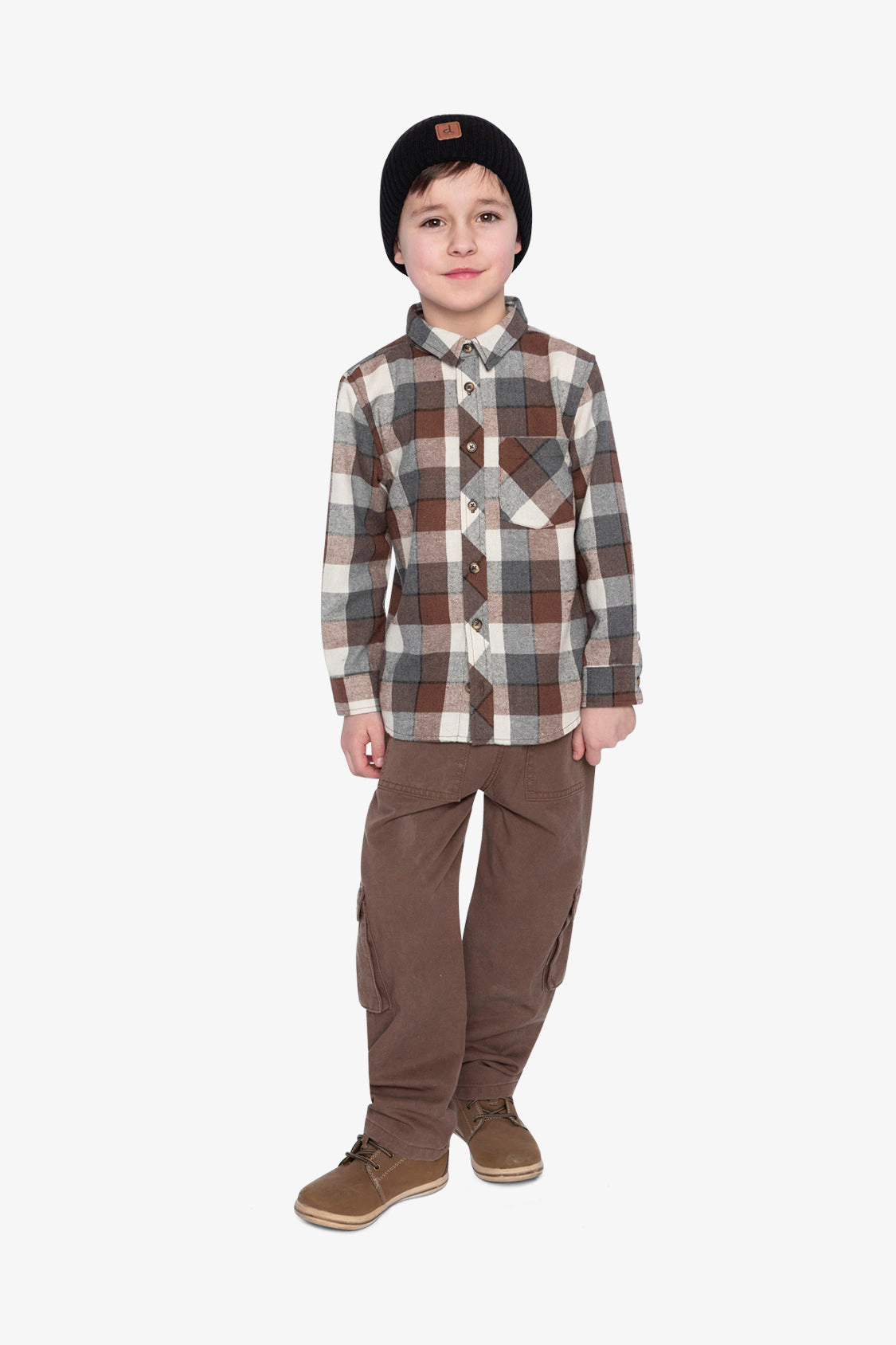Deux par Boys Button Front Plaid Flannel Shirt with Chest Pocket