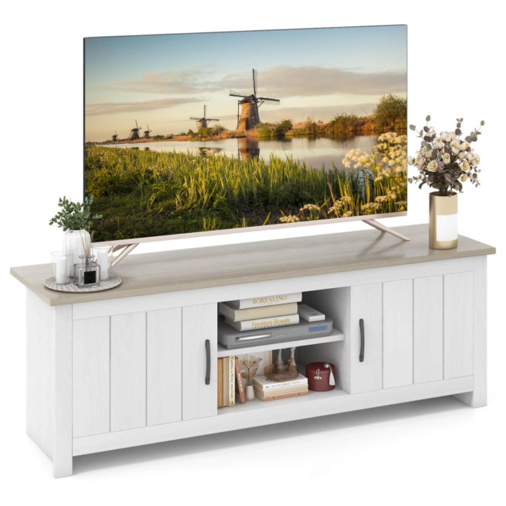 Hivvago Tv Stand With 2 Cabinets And Open Shelves For Tvs Up To 65 Inch