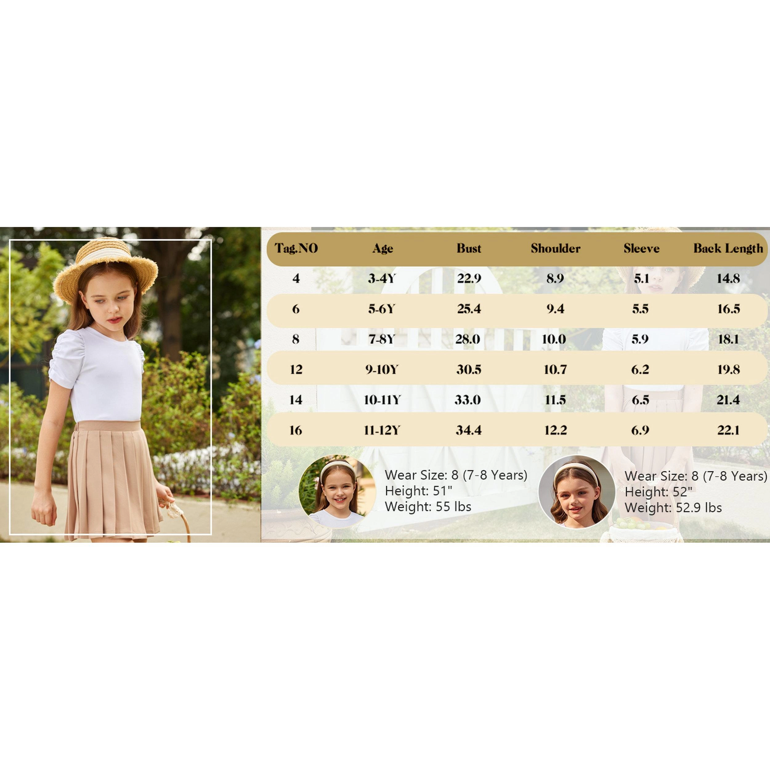 Arshiner Girls Shirts Creweck Puff Sleeve Tops Summer Ribbed Knit Casual Tshirts T-Shirt Blouse