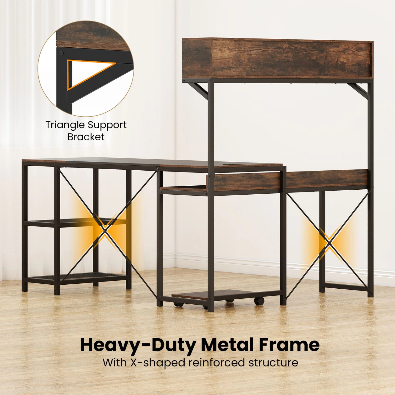 SlickBlue L-Shaped Gaming Desk with Storage Shelves and Power Station
