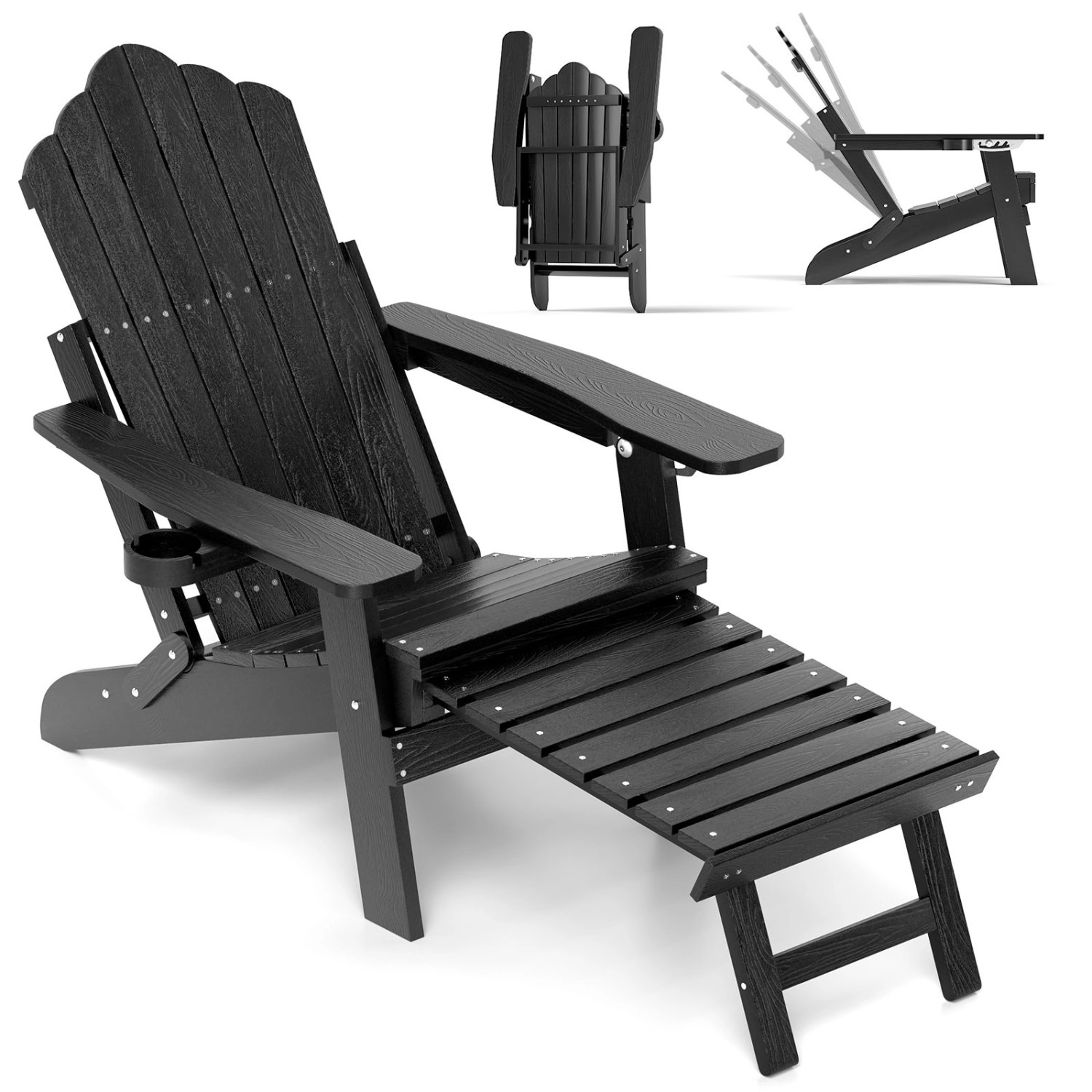LJG All-Weather HIPS Patio Adirondack Lounge Chair with Retractable Footrest