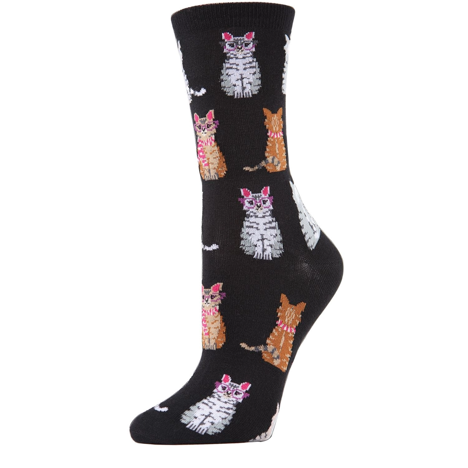 MeMoi Studious Cats Bamboo Blend Crew Socks