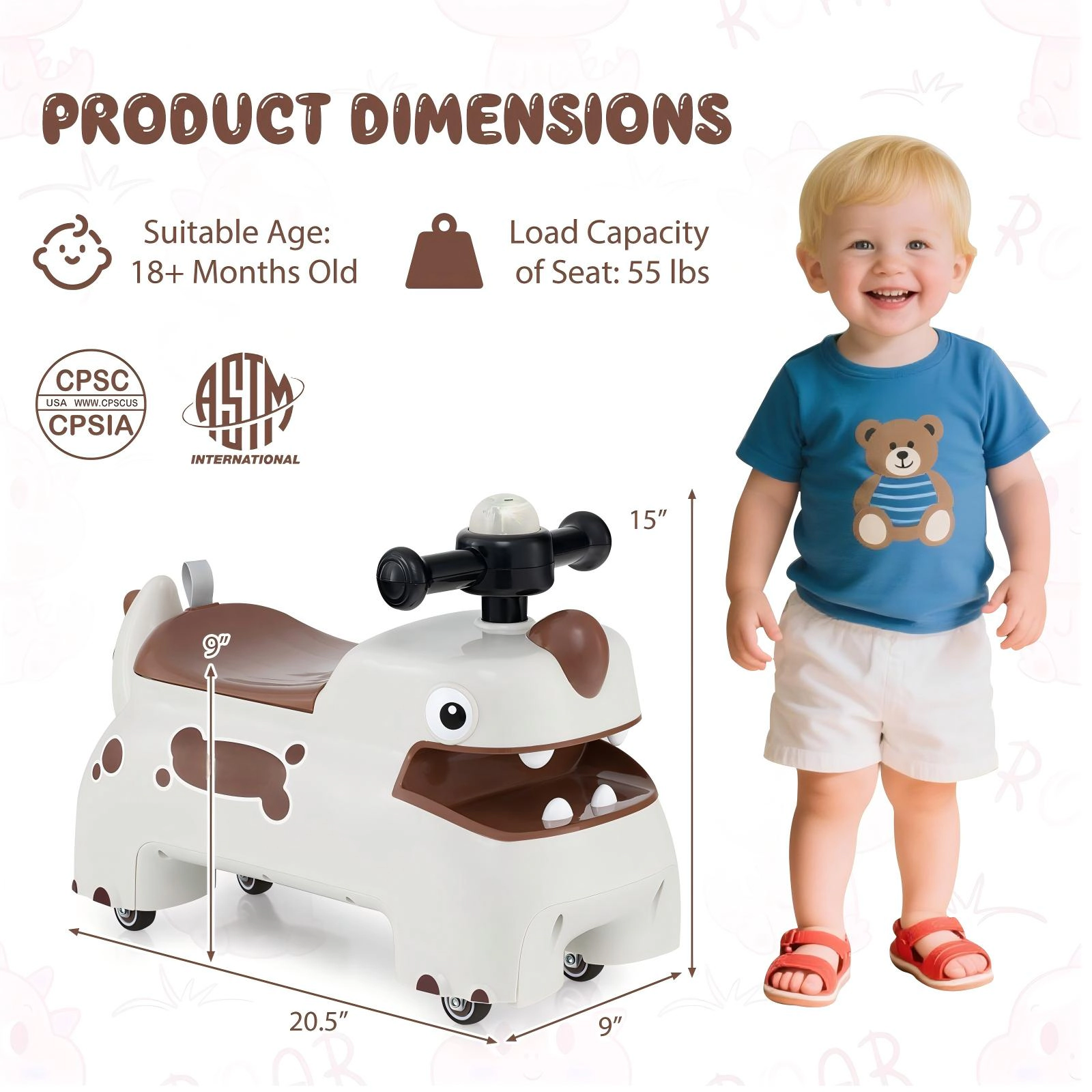 SUGIFT Toddler Ride On Walking Sliding Car with Lights and Music 55-lb Capacity Ages 18 Months And Up White
