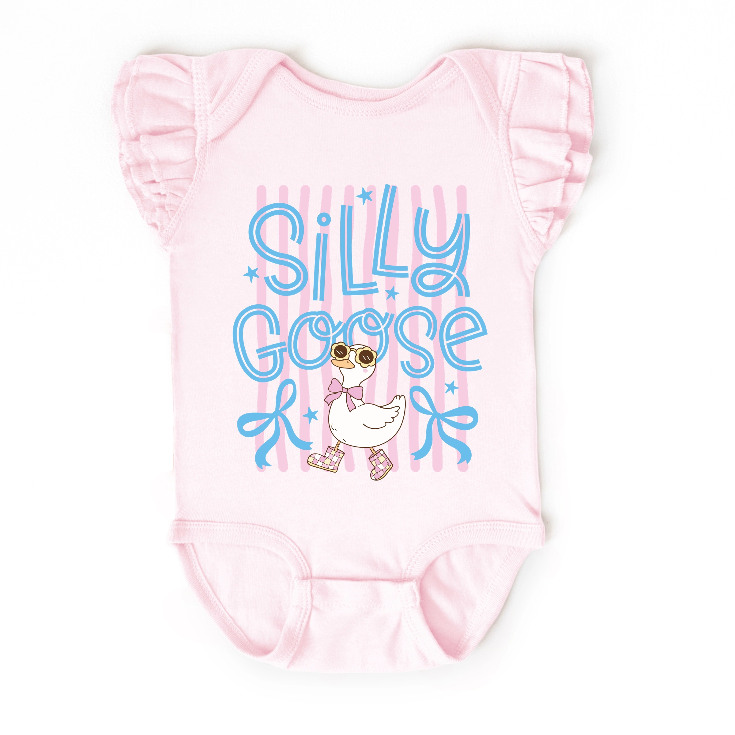 The Juniper Shop - Silly Goose Stripes Baby Girl's Flutter Sleeve Bodysuit