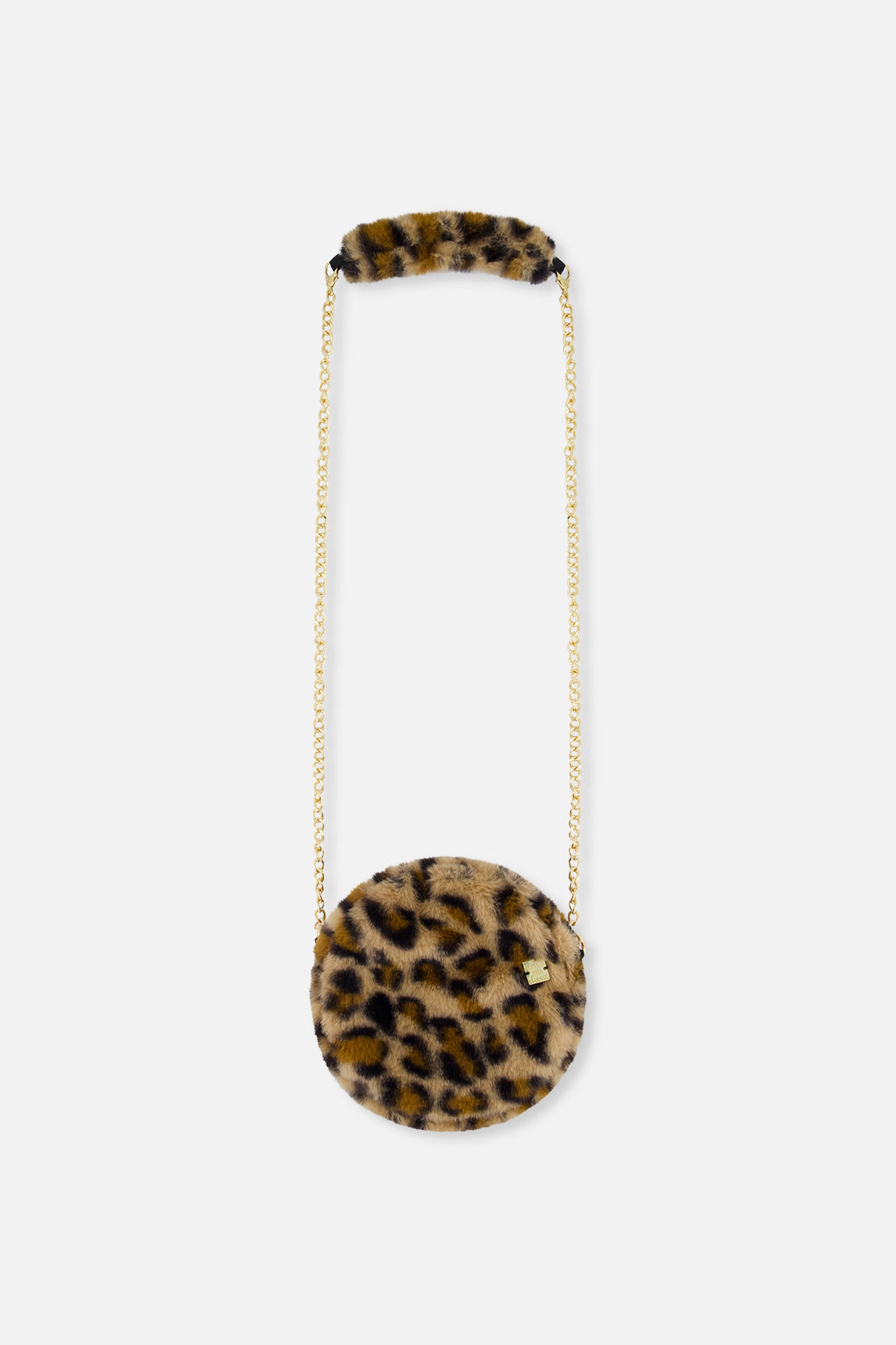 Deux par Deux Girls Faux Fur Leopard Print Round Shoulder Bag
