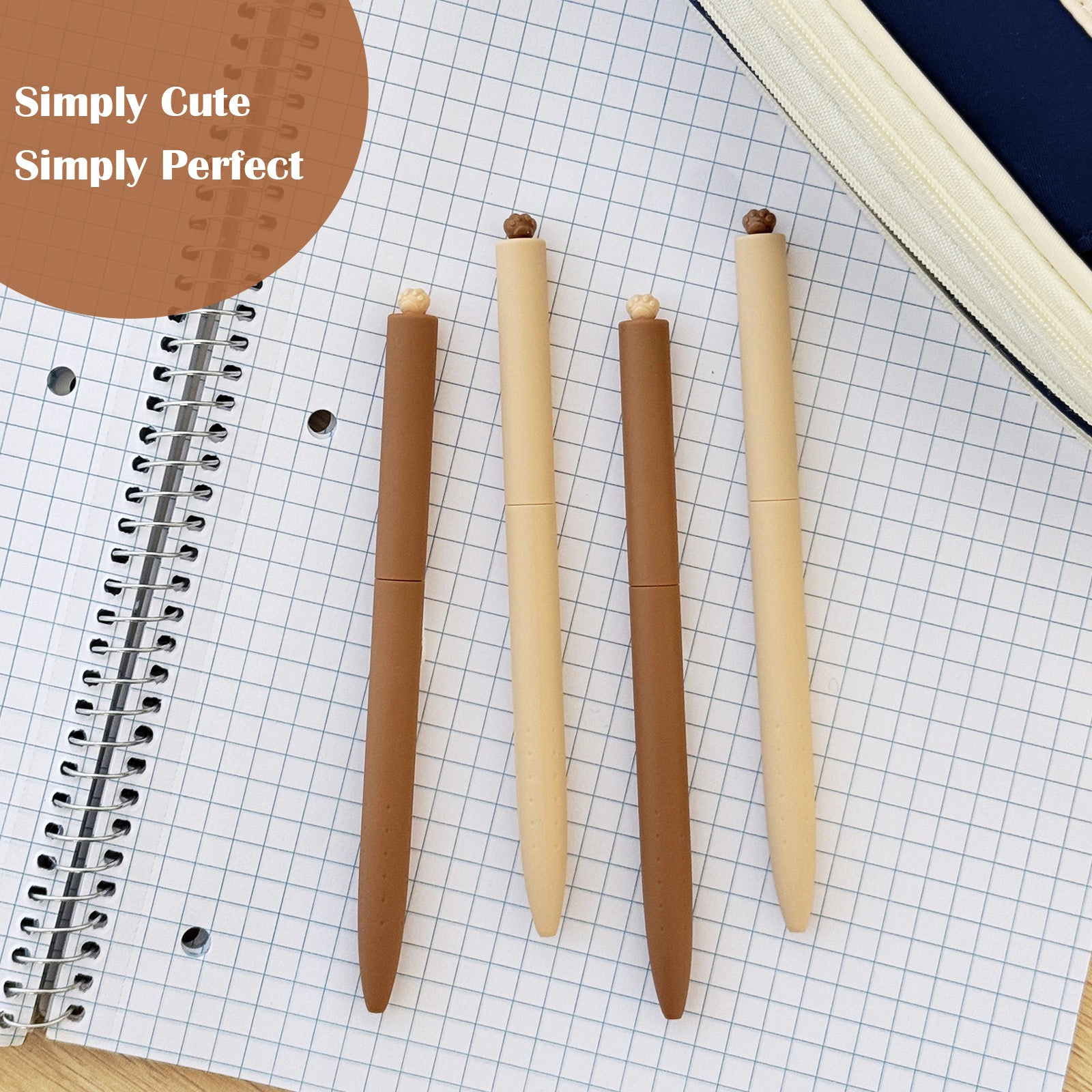 Wrapables Retractable Black Ink Gel Pens, 0.5mm Fine Point for Home and Office, Sepia, Set of 6