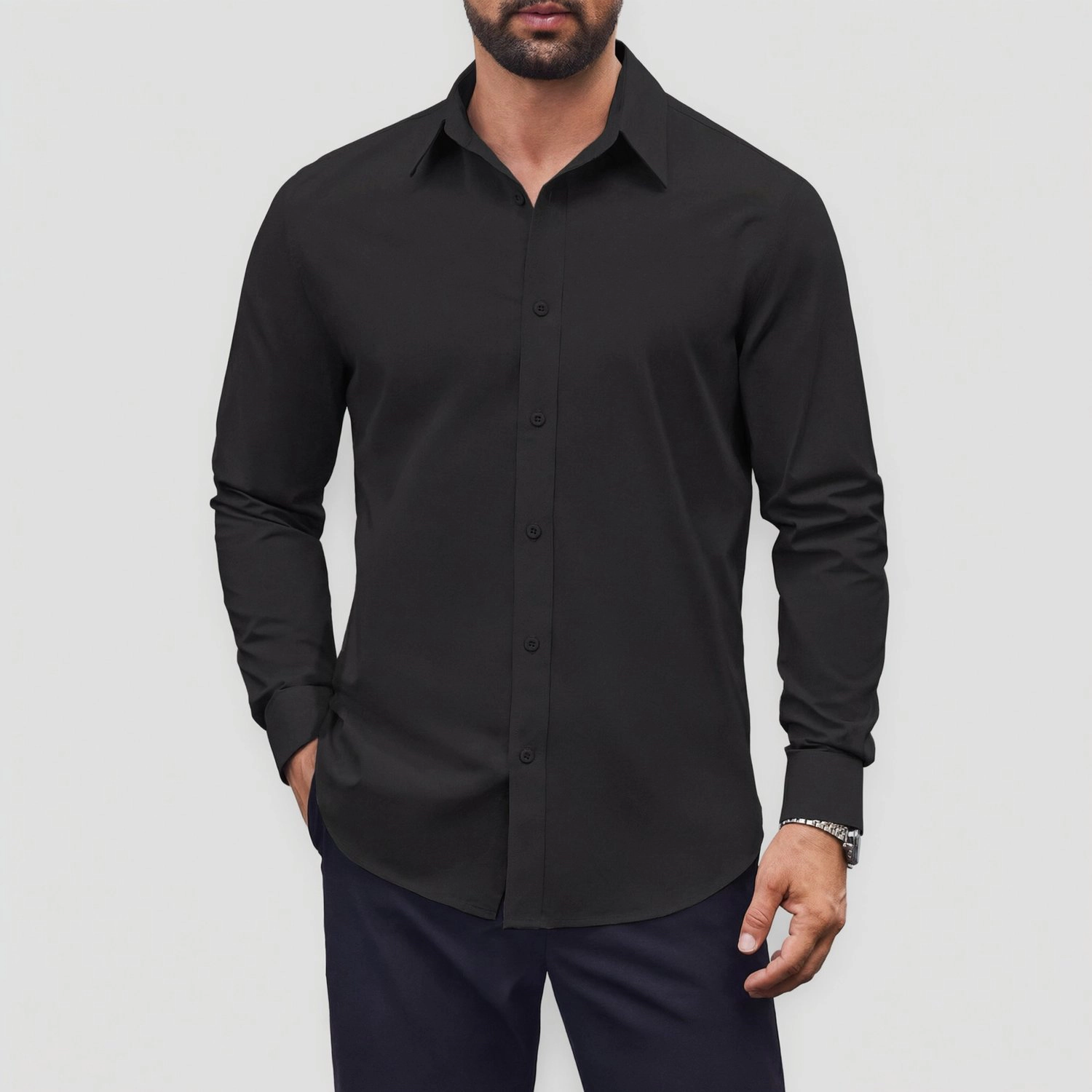 COOFANDY Mens Lavender Long Sleeve Dress Shirt Point Collar Button Up Casual Top
