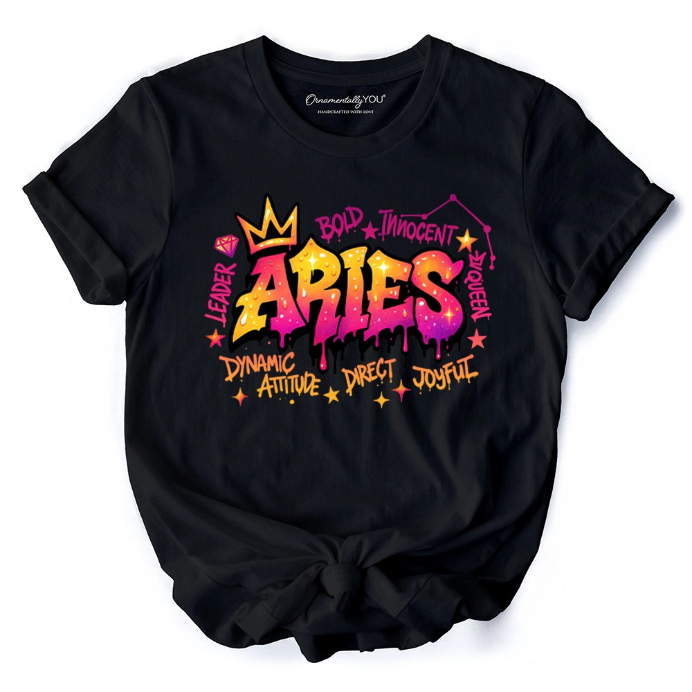 OrnamentallyYou Womens Aries Graffiti Zodiac T-Shirt