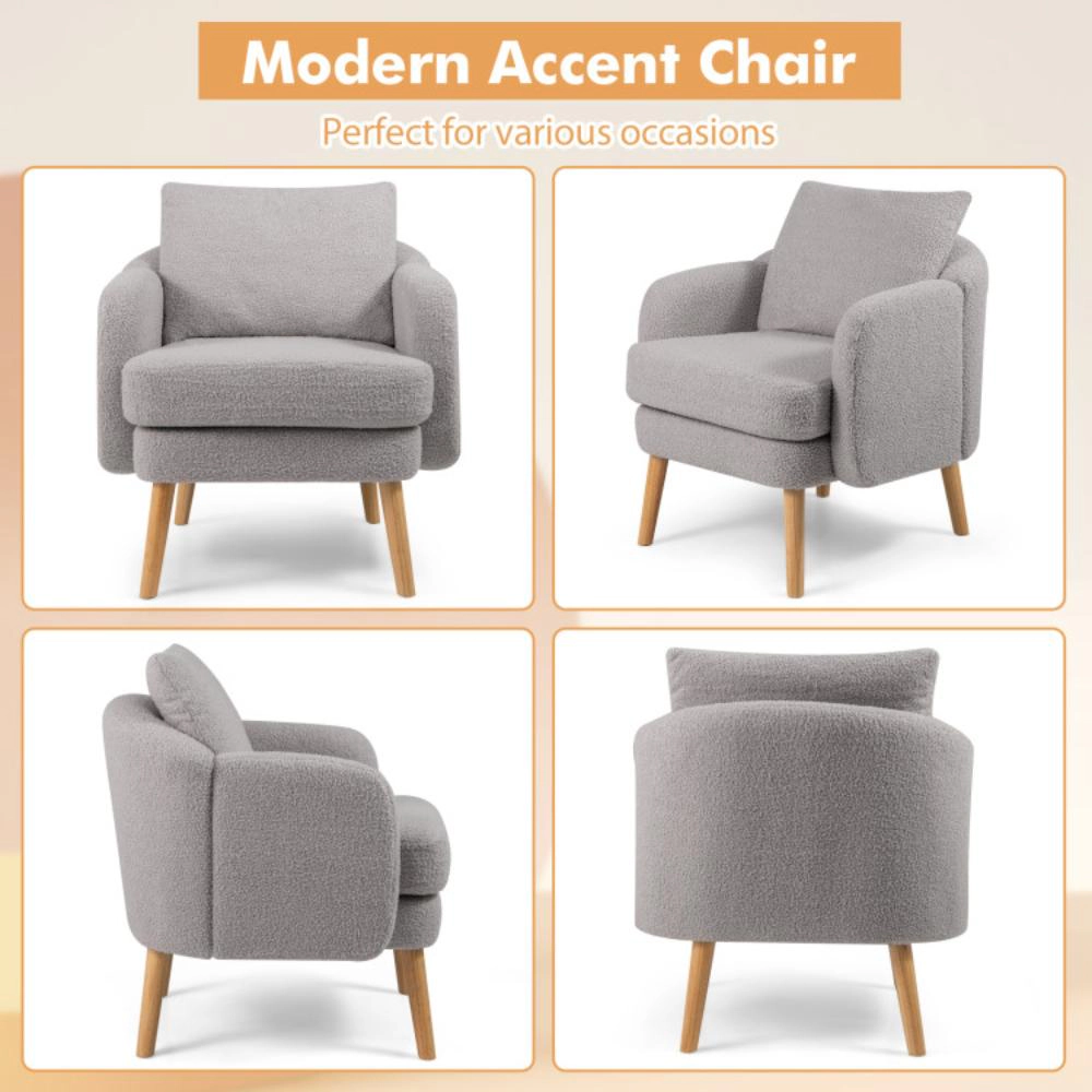 Hivvago Modern Sherpa Upholstered Accent Chair with Soft Seat Cushion for Living Room