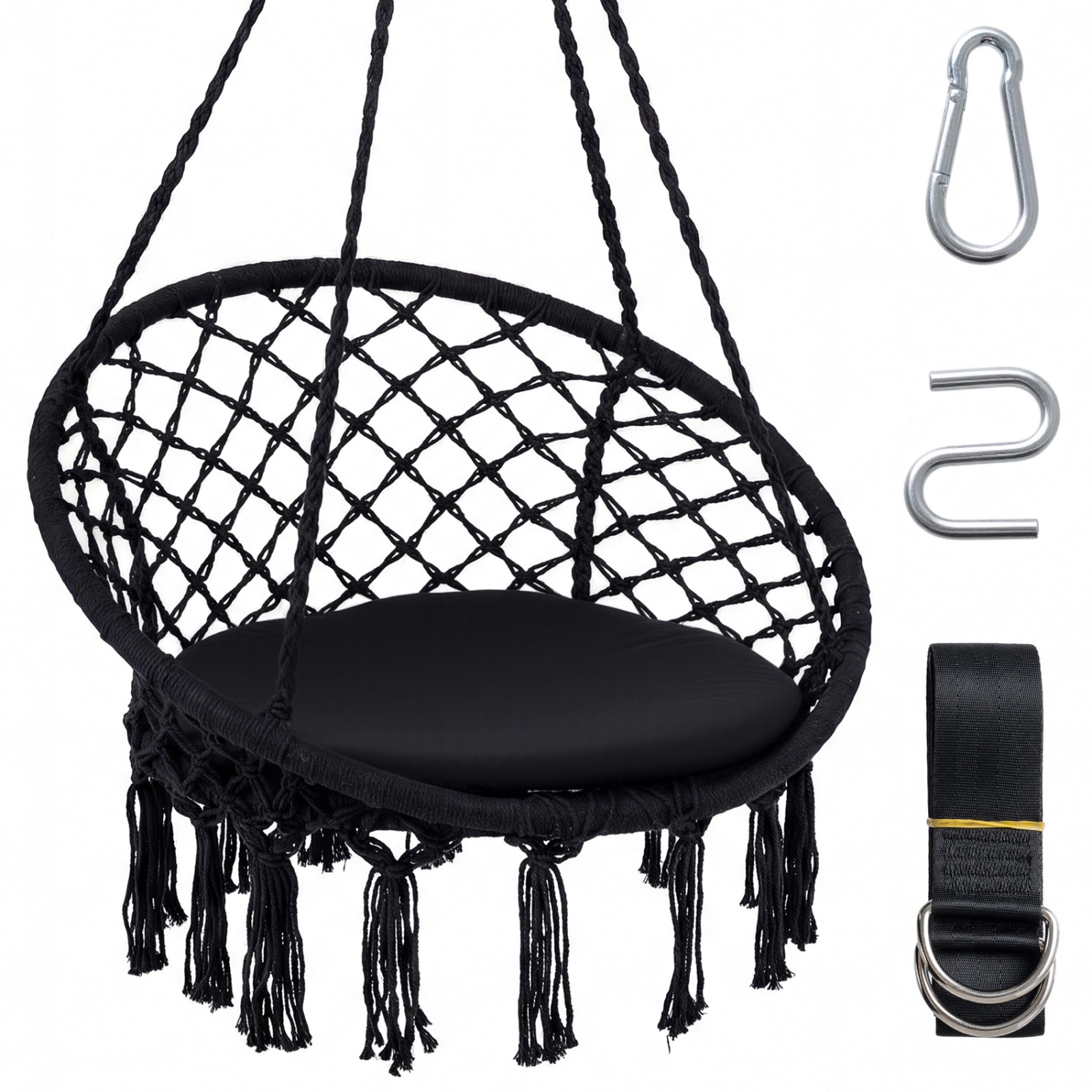 SUGIFT Macrame Hammock Swing Chair with Round Seat Cushion