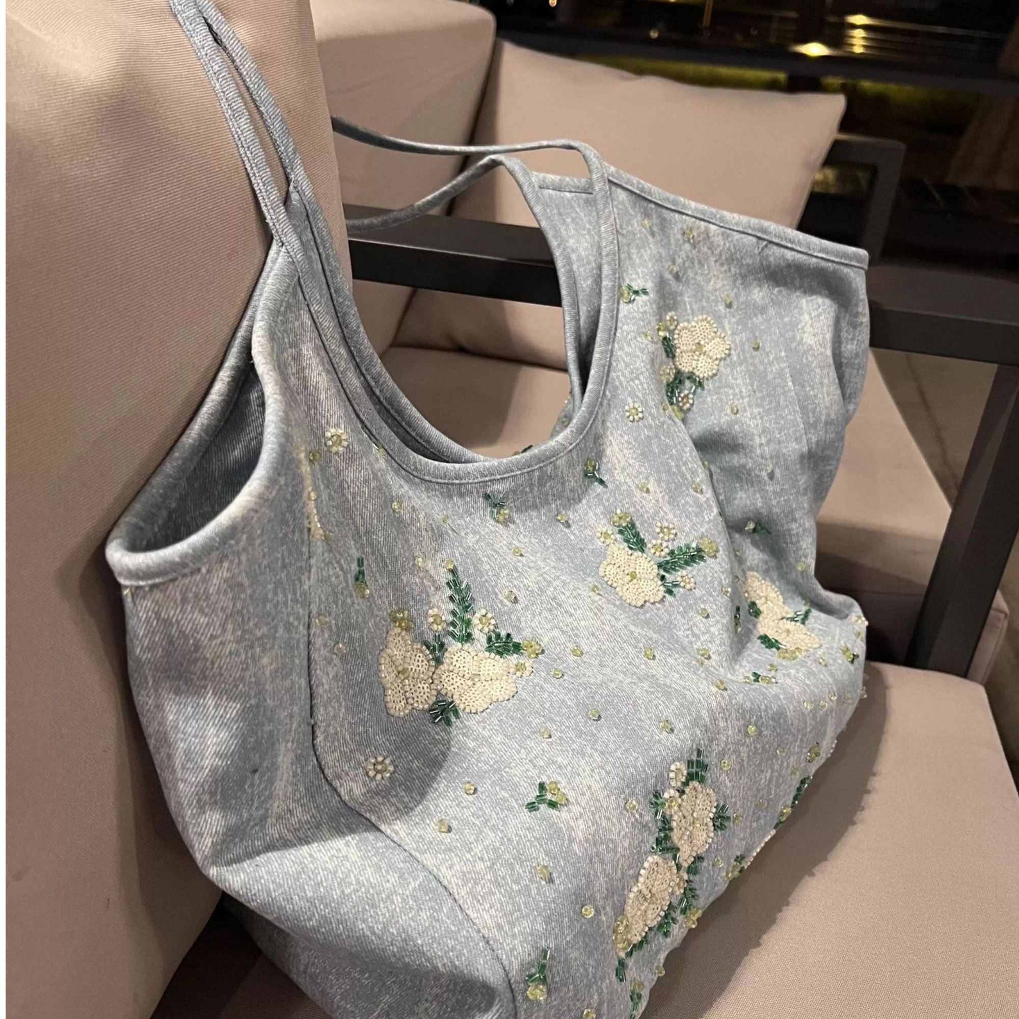 Alilang Women's Embroidered Denim Tote Bag for Women, Casual Everyday Carry