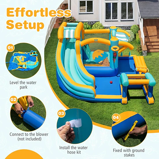 Hivvago Inflatable Water Slide Bounce House Kids Jump Castle with Water Cannon