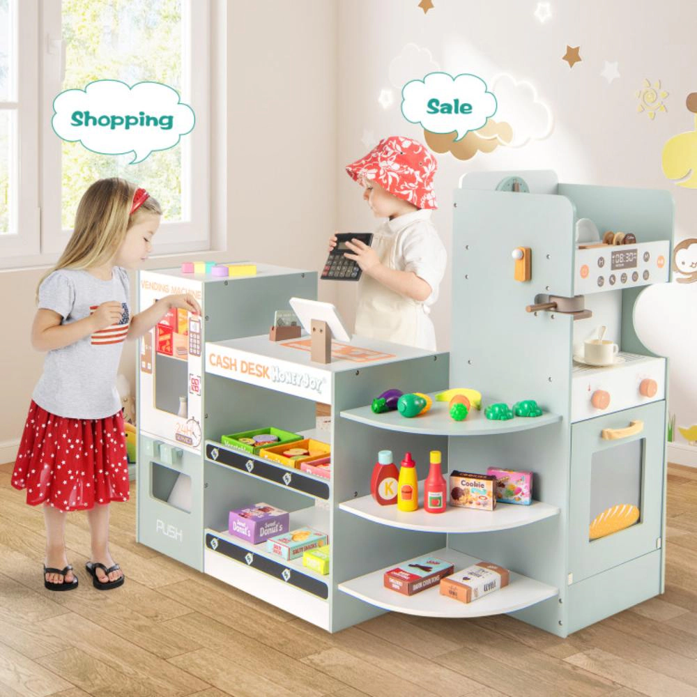 Hivvago Wooden Kids Grocery Store Playset Pretend Play Supermarket-Green