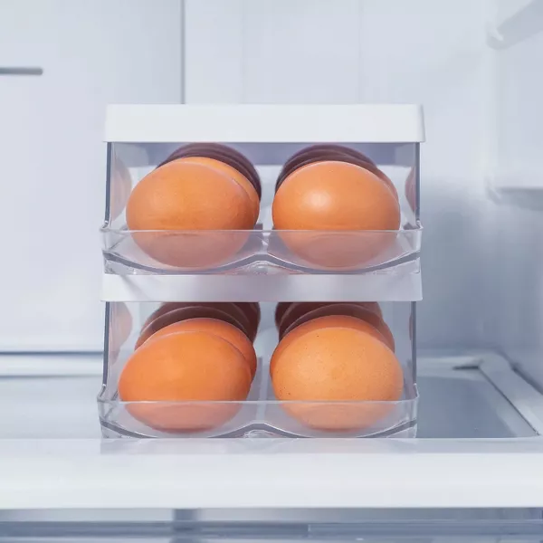 OU Egg Holder for Fridge, BPA Free Rolling Egg Organizer, Clear Stackable Refrigerator Storage Container for Kitchen