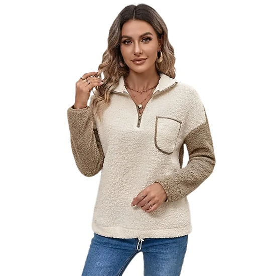 Coolmee Women's Color Block Fleece Stand Collar Zip Up Pullover ...