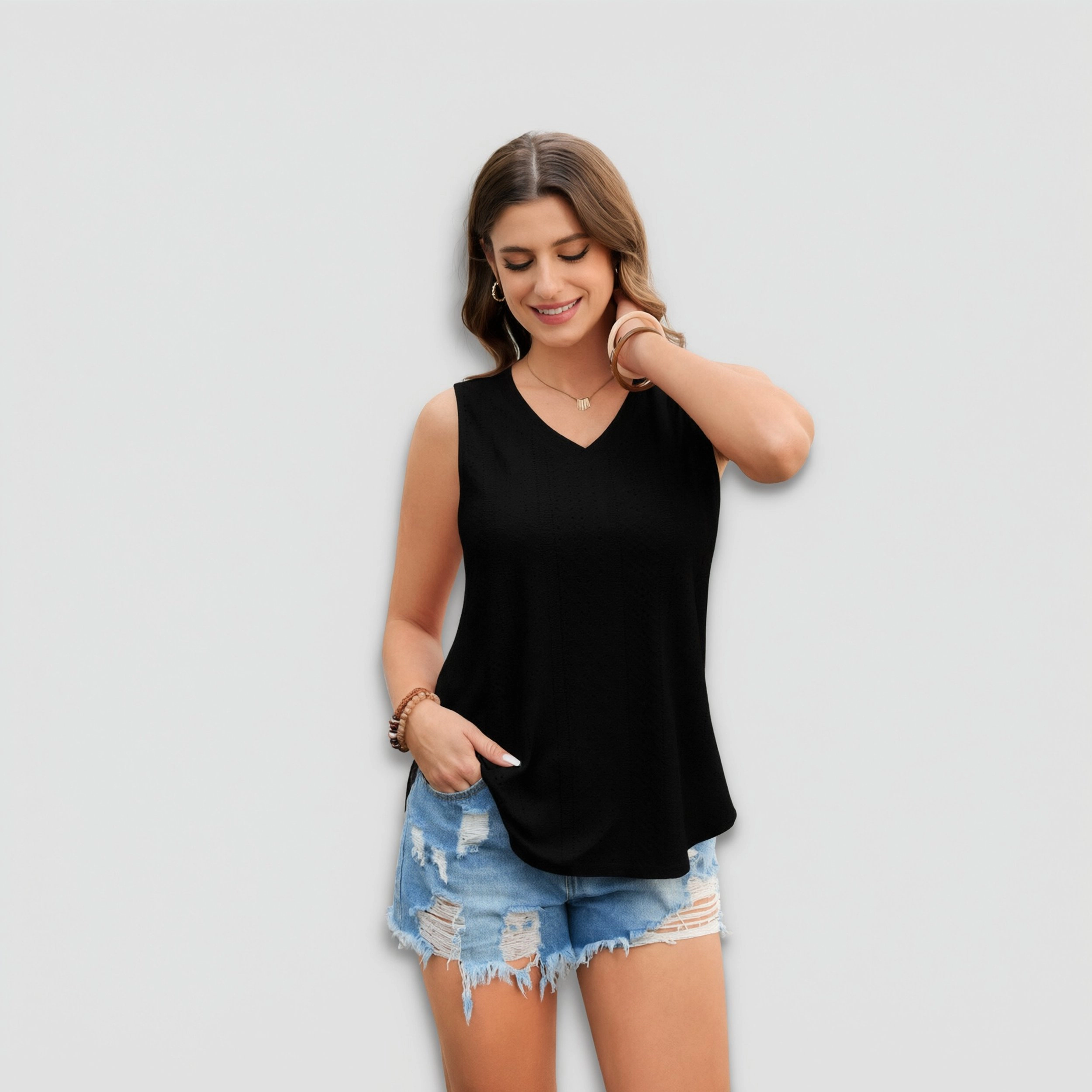 Zeagoo Women's Crew Neck Sleeveless Hollow Tank Top
