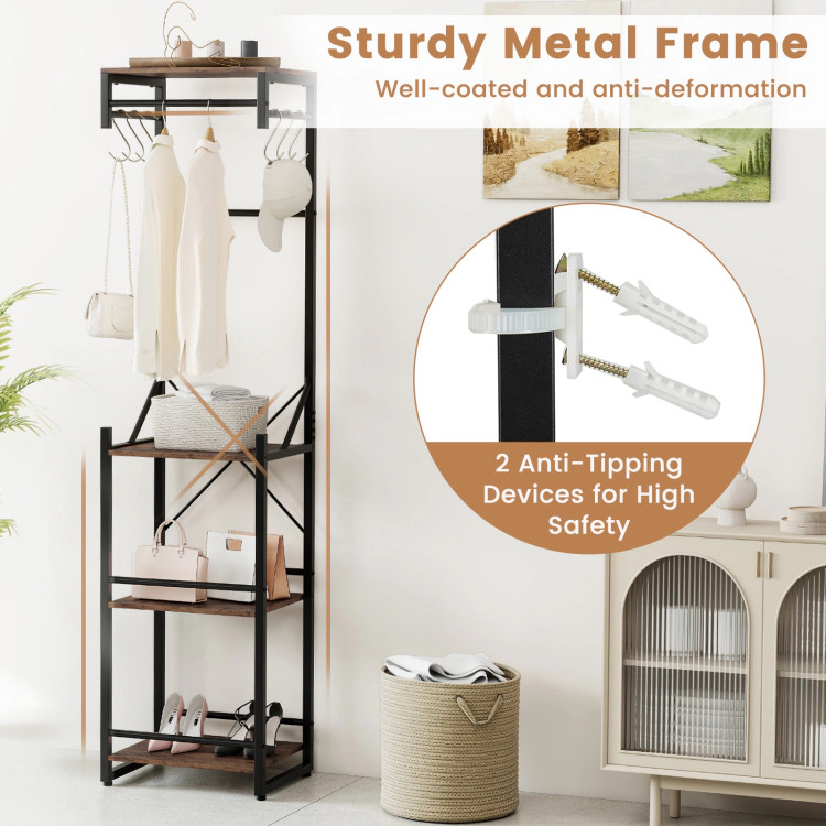 Hivvago Freestanding Coat Rack with 4 Storage Shelves and 6 Hooks