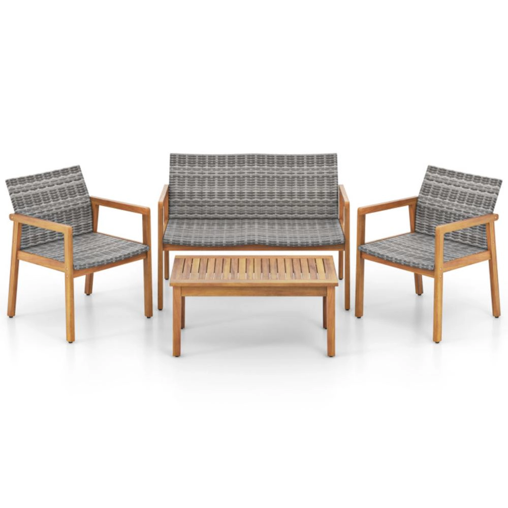 Hivvago 4-Piece Patio Furniture Set With Loveseat Single Chairs And Coffee Table