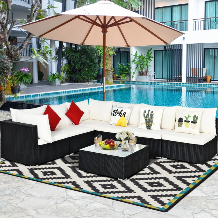 Hivvago 7-Piece Outdoor Sectional Wicker Patio Sofa Set With Tempered Glass Top