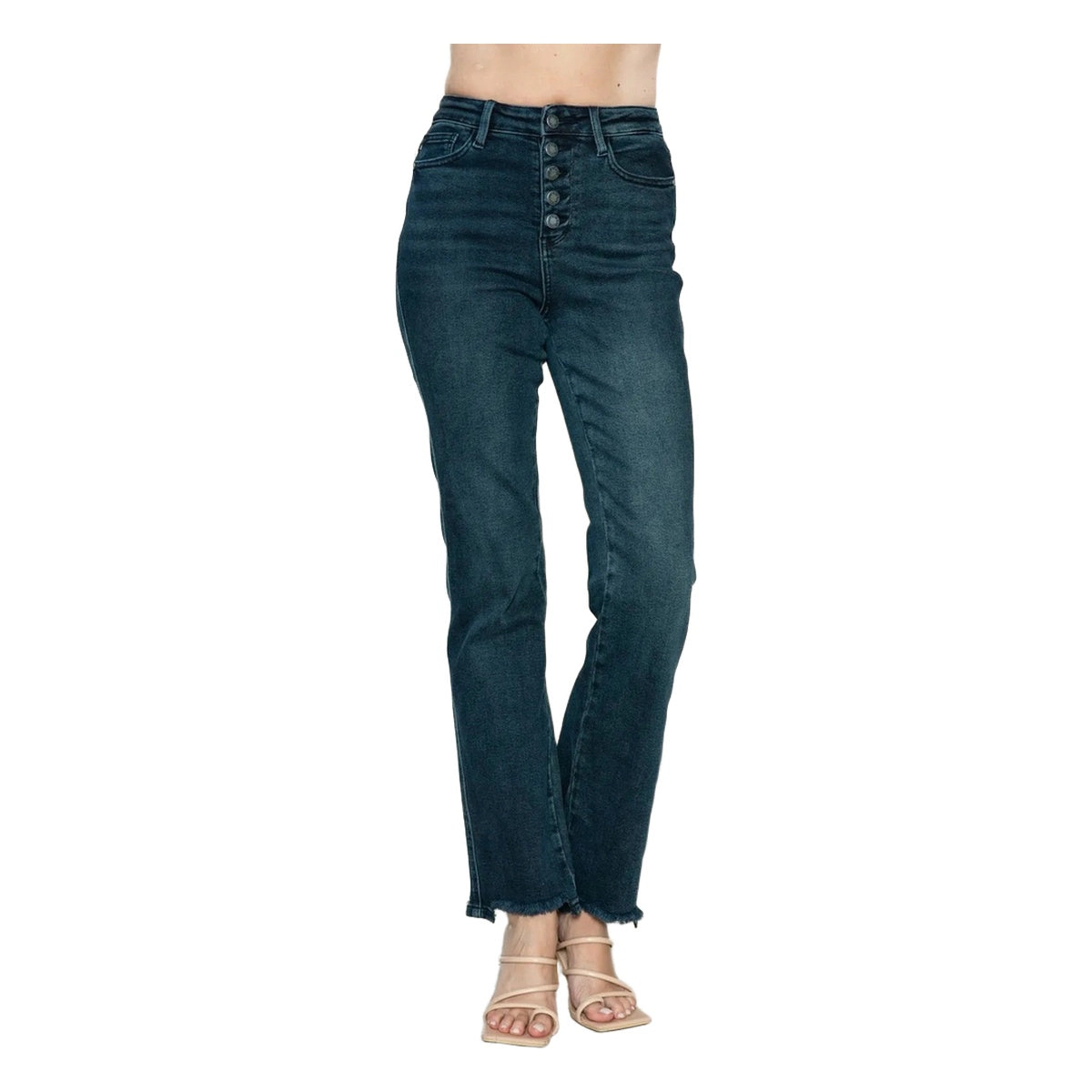 Judy Blue Full Button Fly Hem Destroy Straight Jeans