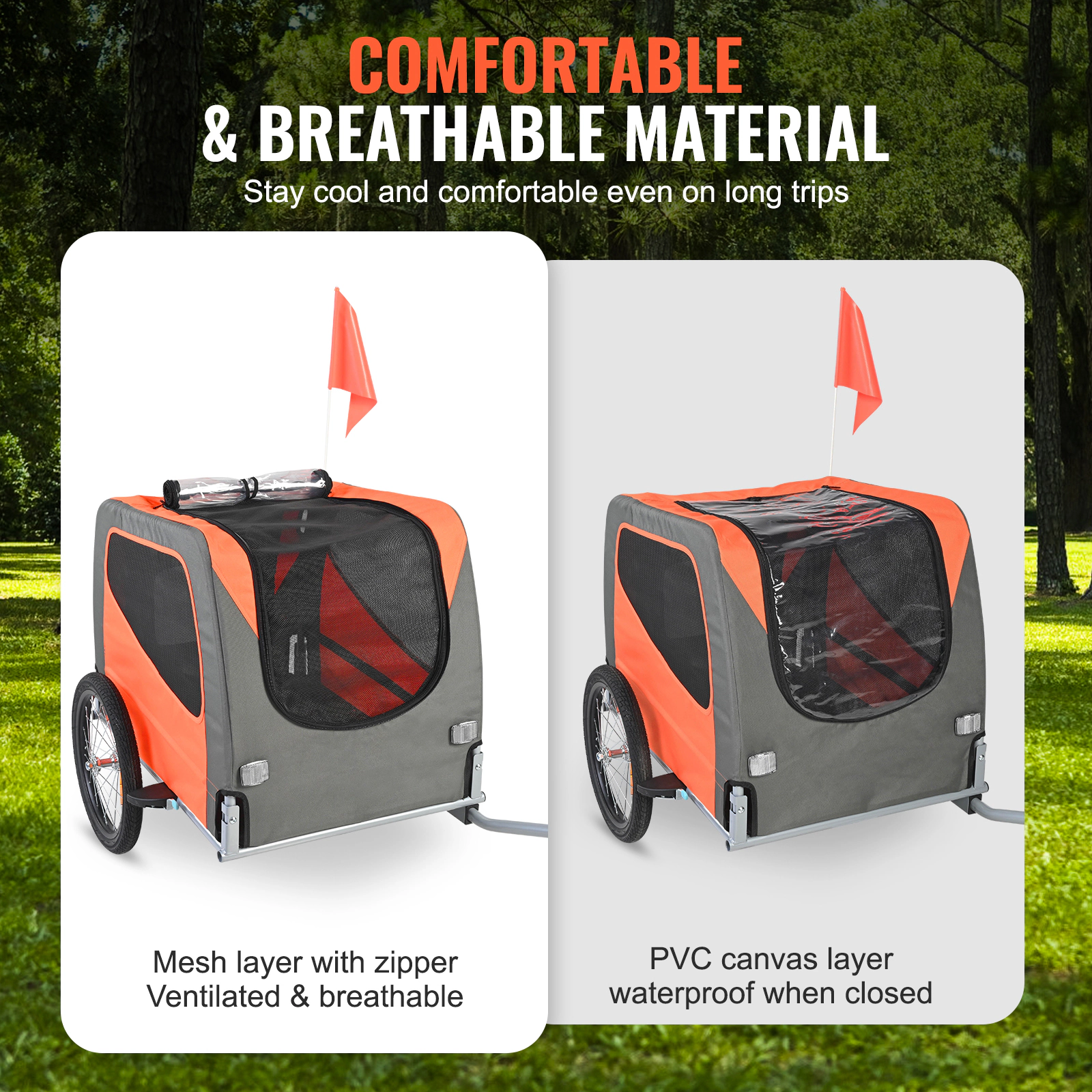 HONGGE Dog Bike Trailer, 66 lb Capacity, Weatherproof Pet Carrier with Mesh Windows, Orange/Gray