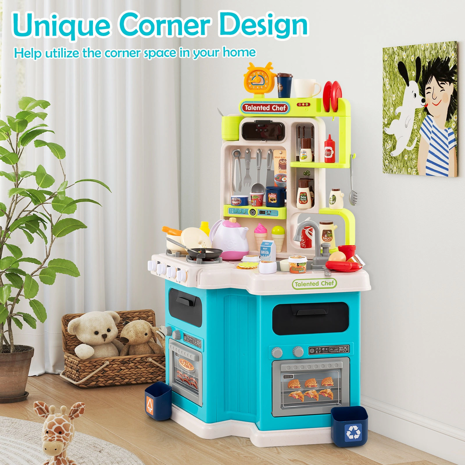 SUGIFT 113 Accessories Steam Effect and Lights Kids Corner Play Kitchen Playset