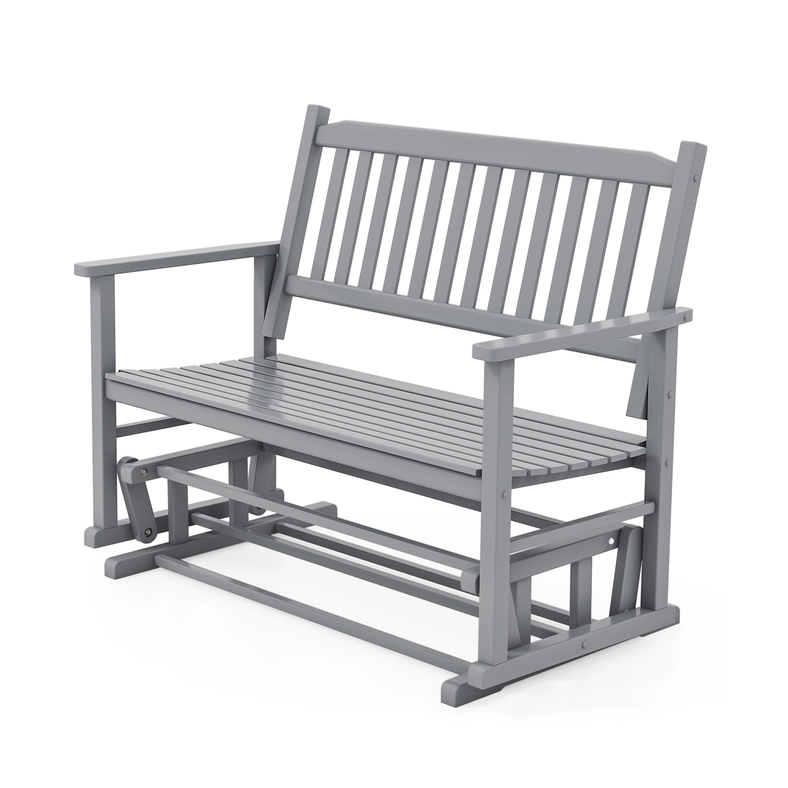 SUGIFT 2-Seat Poplar Wood Outdoor Glider Bench with Armrests and Slatted Seat 500-lb Capacity Gray