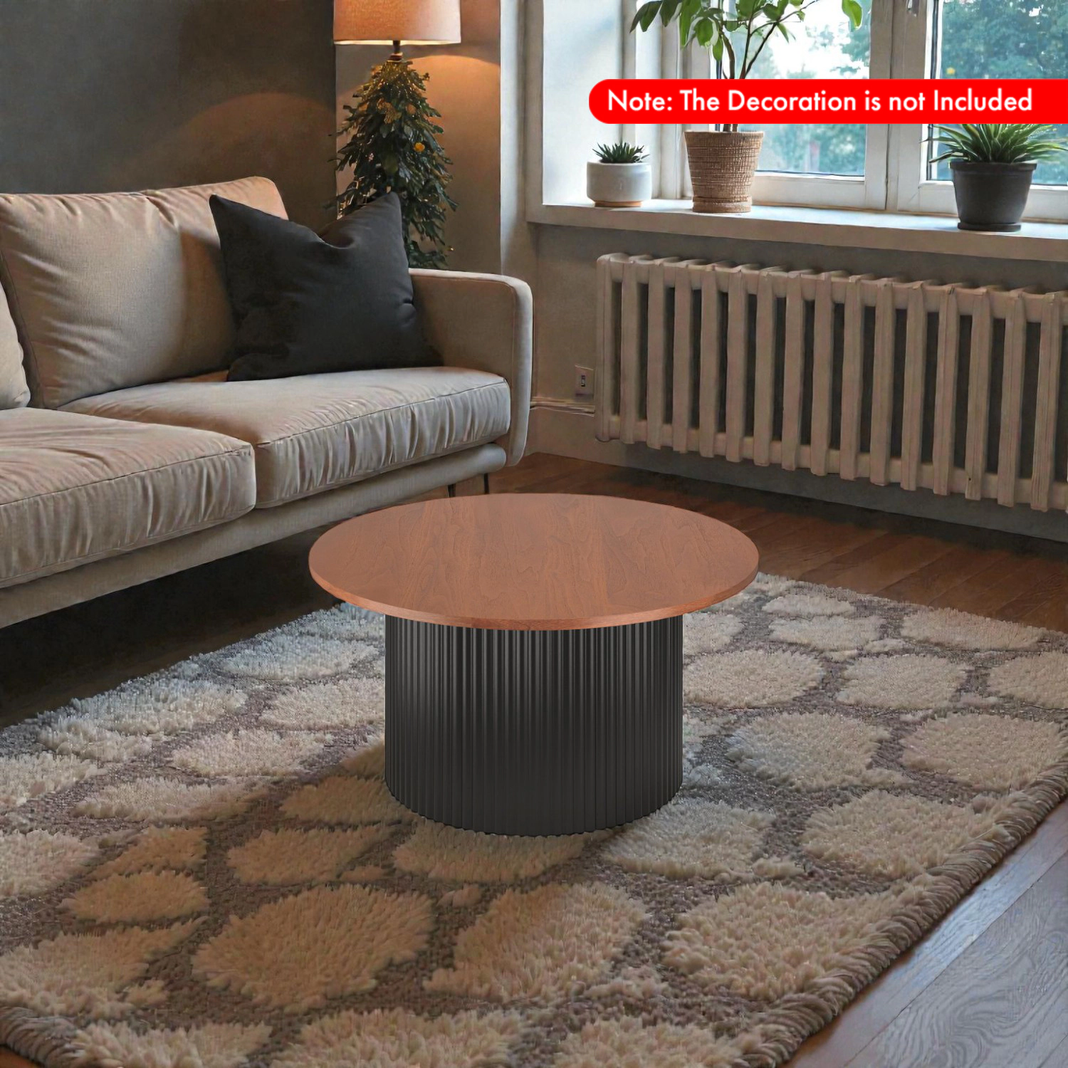 Hivvago Contemporary Round Coffee Table with Robust Wooden Frame and Surface