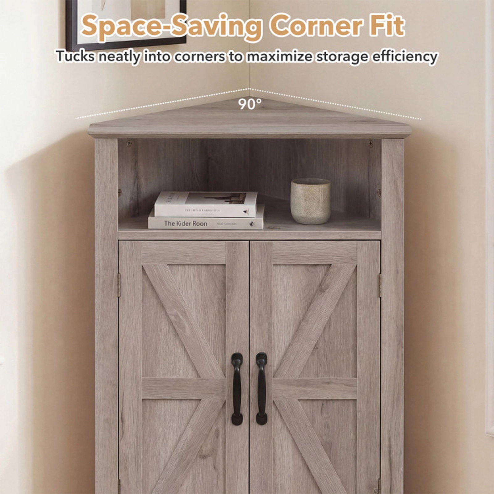 SUGIFT 4-Tier Corner Storage Cabinet with Open Shelf 100-lb Top Capacity 33-lb Shelf Capacity Gray