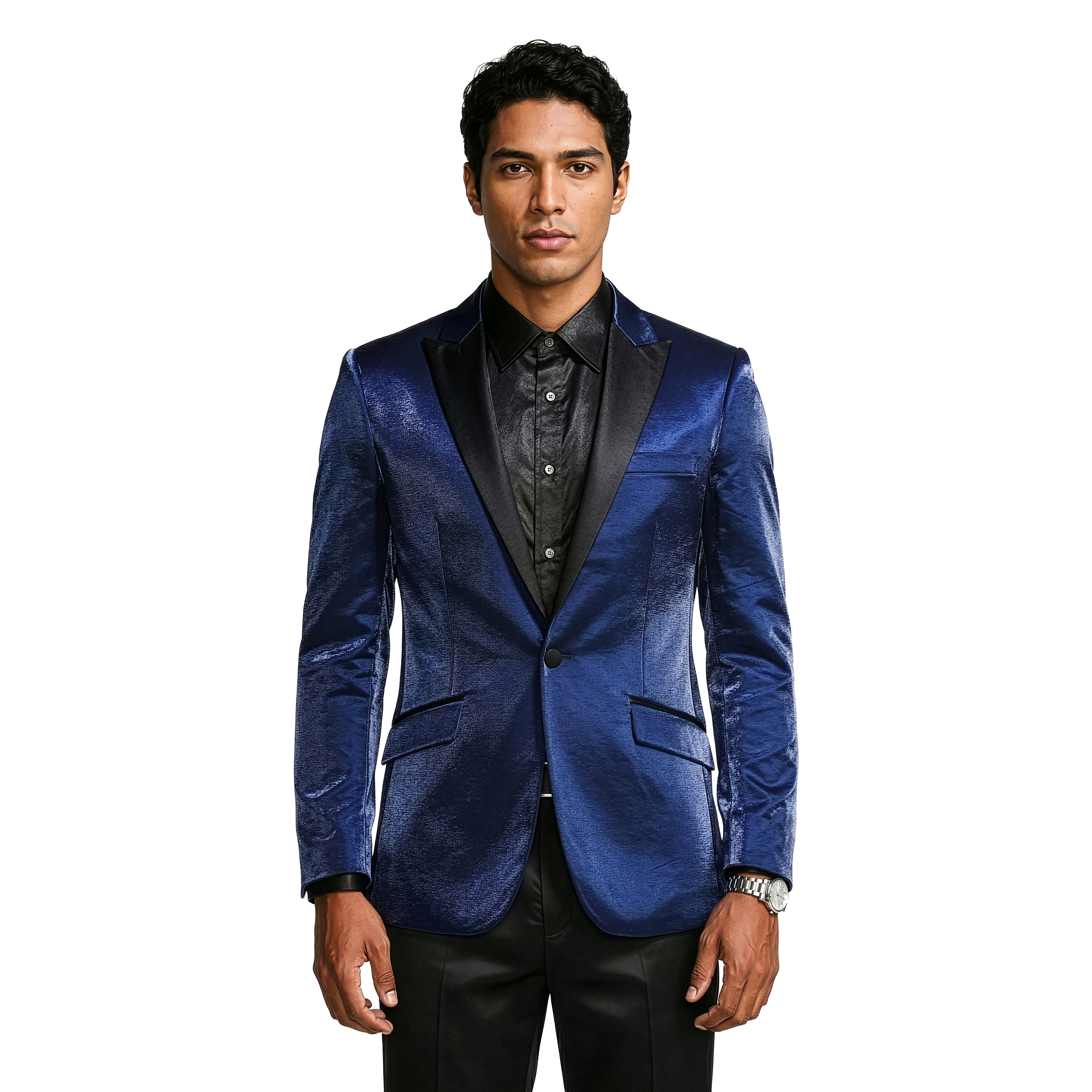 Tazzio Mens Slim Fit Satin Peak Lapel Fashion Blazer