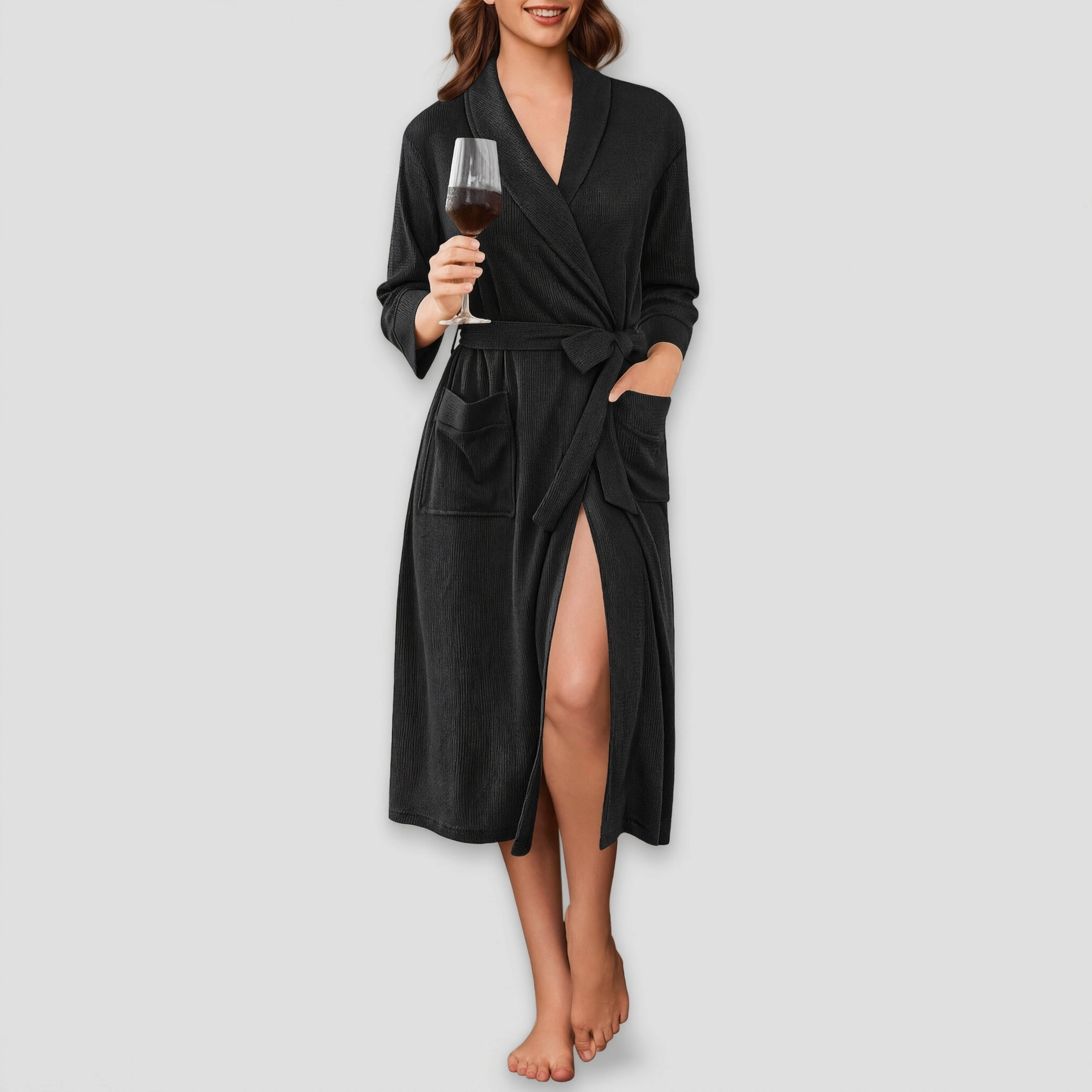 Ekouaer Robes Long Waffle Knit Bathrobe Kimono Robe Soft Shawl Collar Spa with Pockets