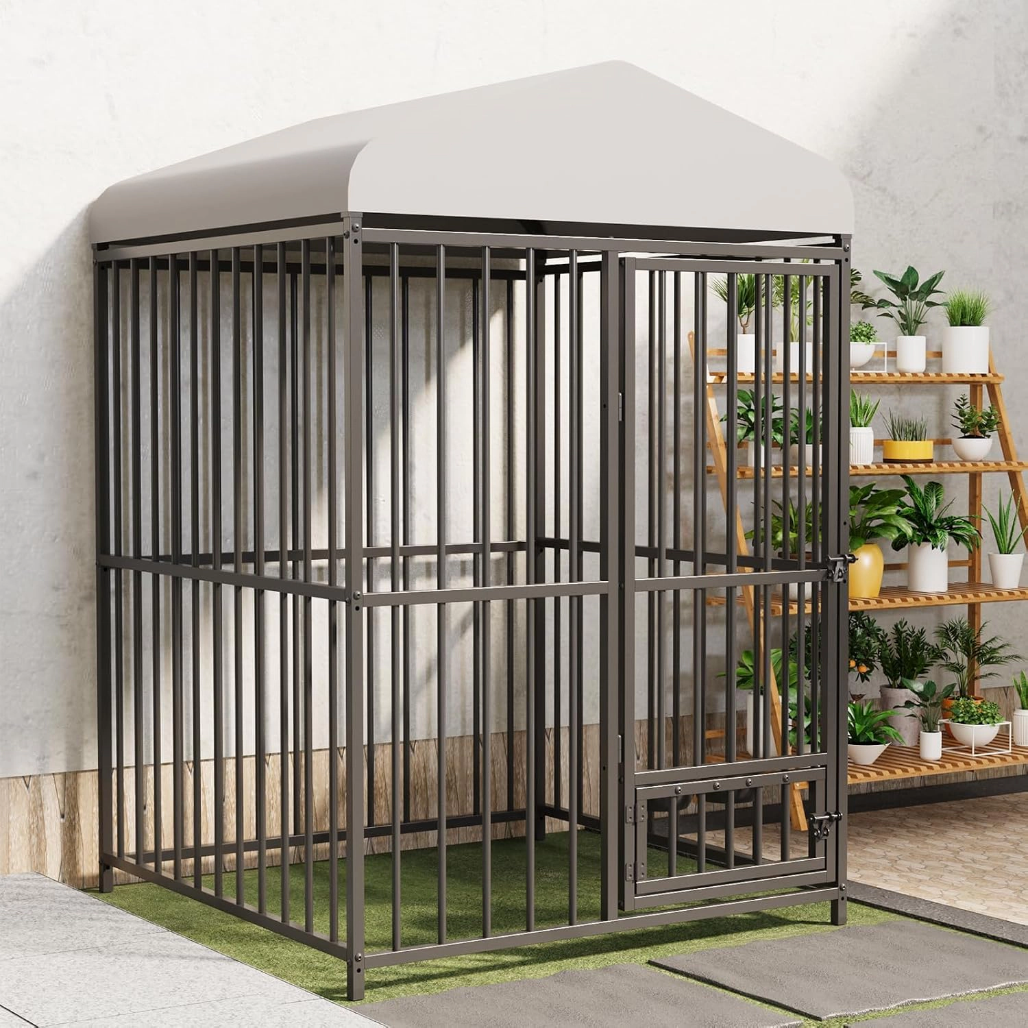 4x4x6 FT Outdoor Dog Kennel, Heavy-Duty Black Metal Tube Pet Enclosure for Backyard Garden