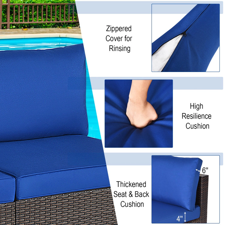 Hivvago 2 Pieces Patio Rattan Armless Sofa Set With 2 Cushions And 2 Pillows-Blue