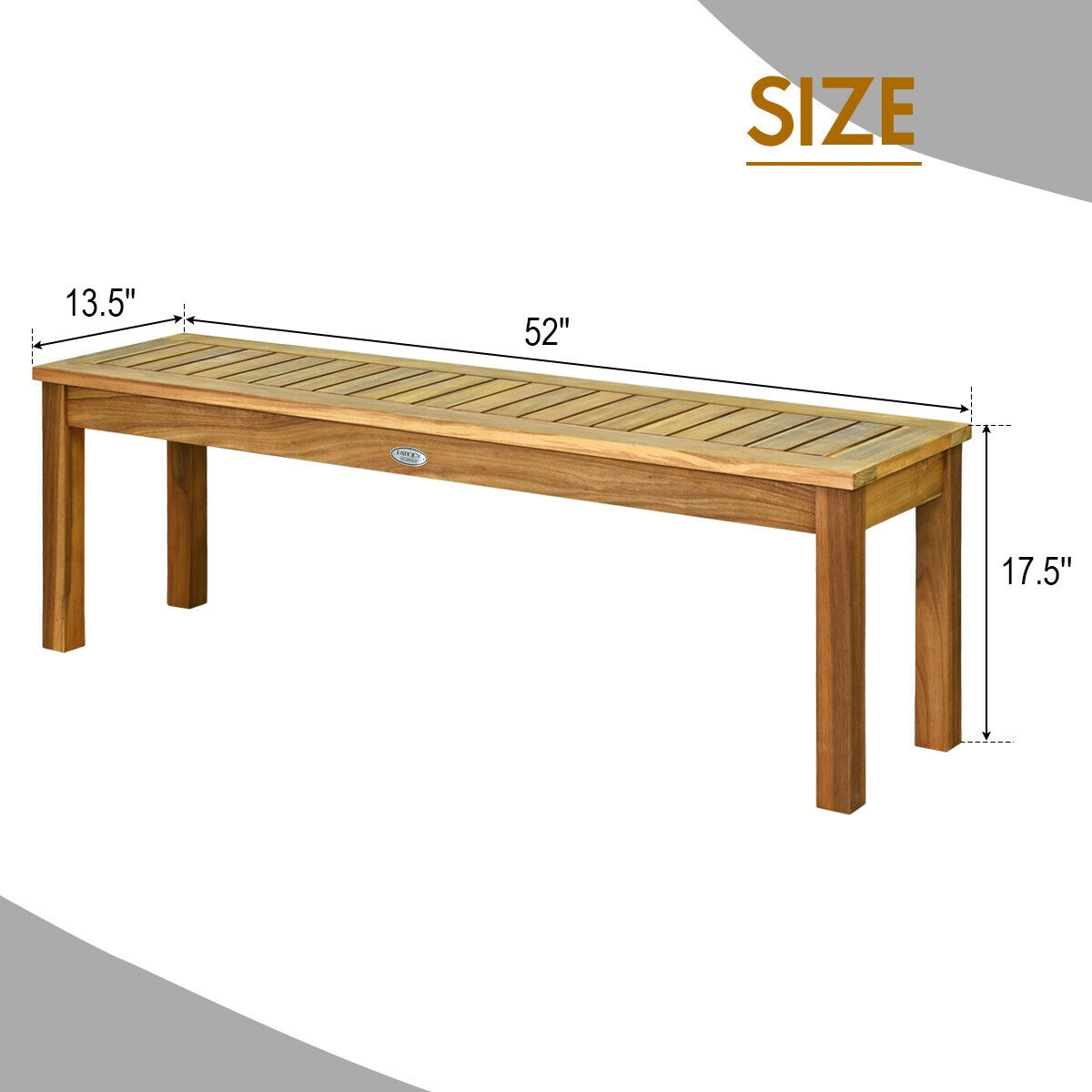 LJG 52 Inch Outdoor Acacia Wood Dining Bench Chair