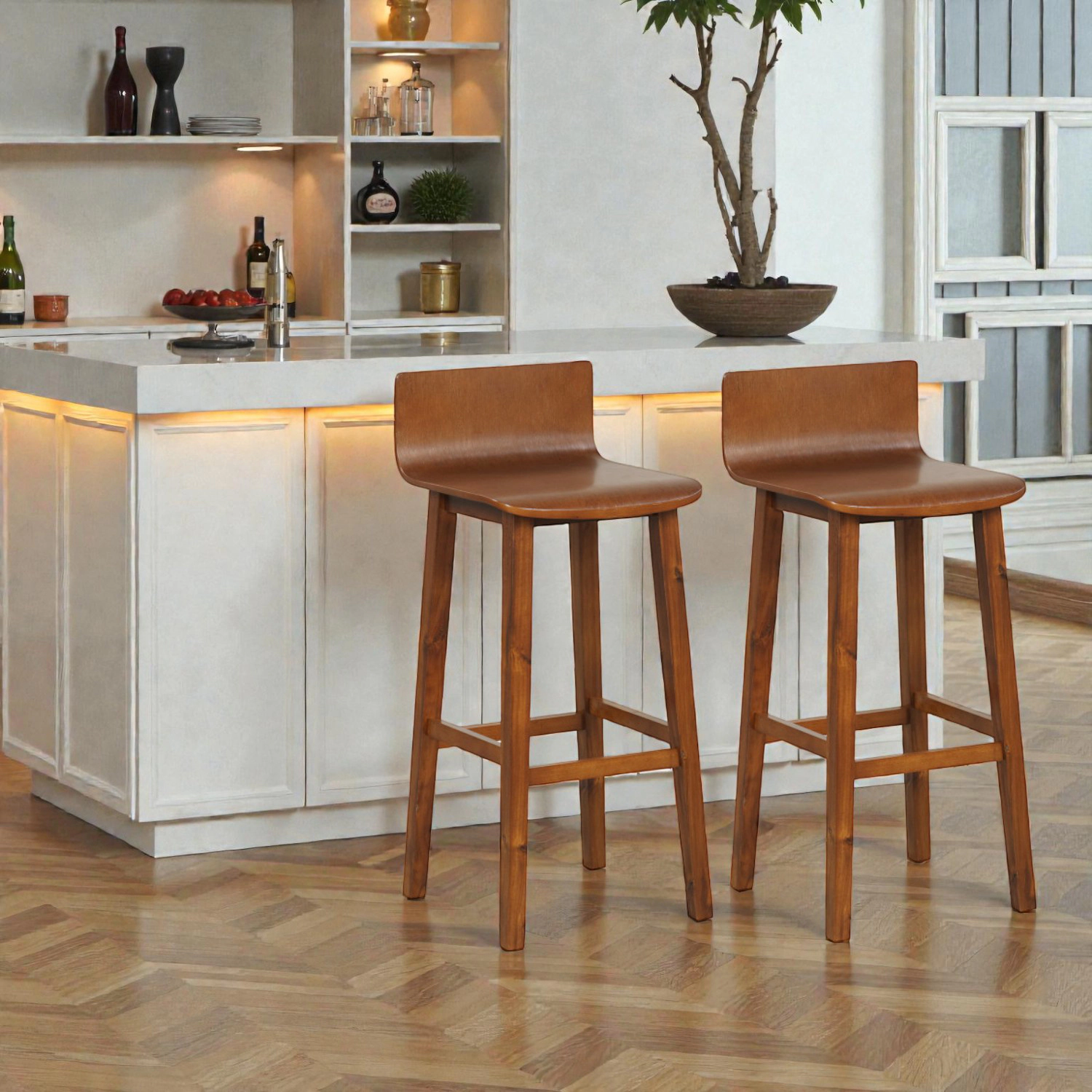 Hivvago 29" Bar Stools with Sturdy Wood Frame and Full Back Support - Set of 2