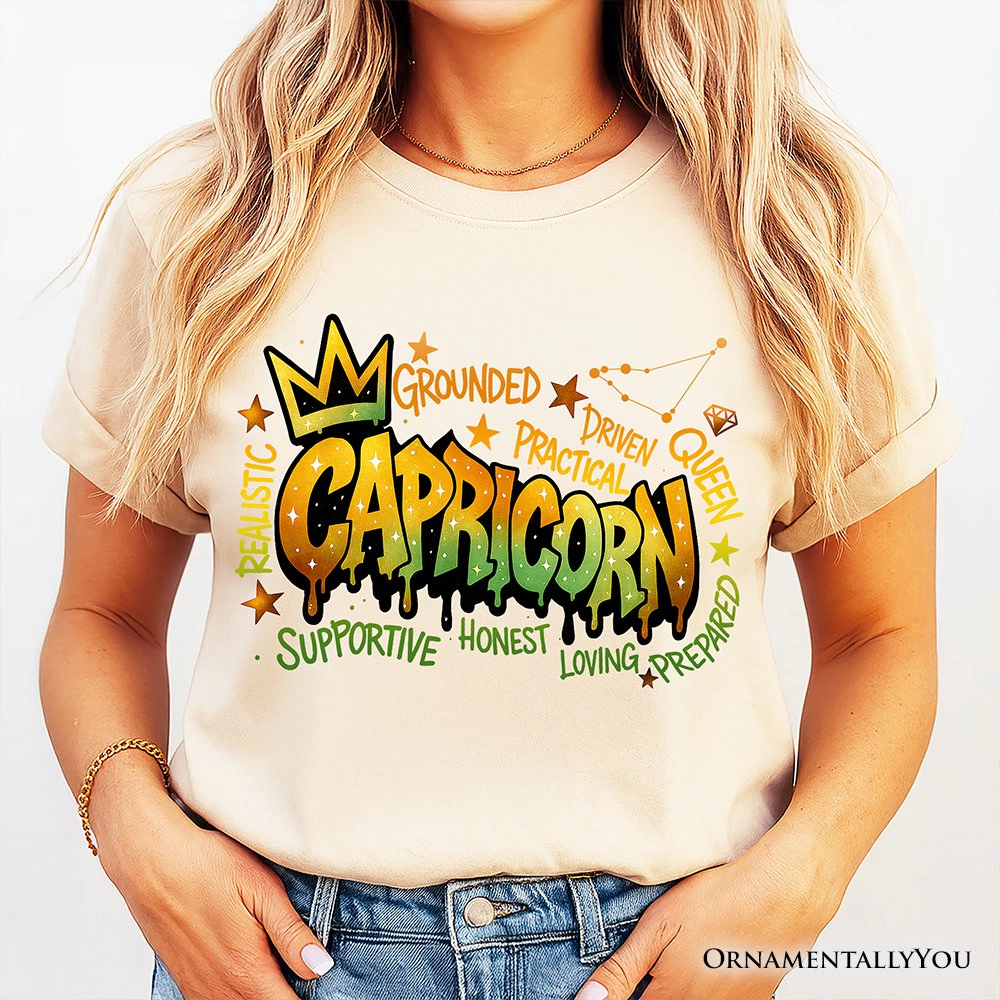 OrnamentallyYou Womens Capricorn Graffiti Zodiac T-Shirt