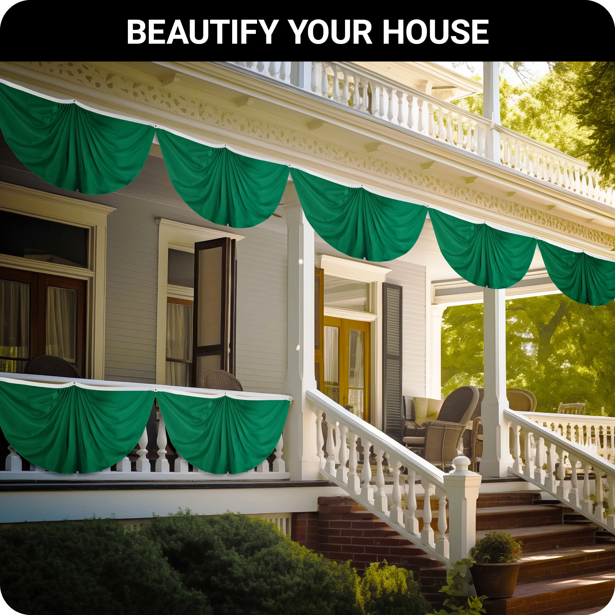 G128 Dark Green Pleated Fan Flag 3x6 Ft, 150D Polyester, Fade-Resistant Print, Brass Grommets