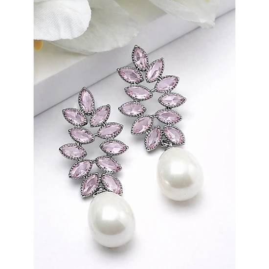 AGP PARIS Womens Marquise Leaf Pearl Drop Earrings