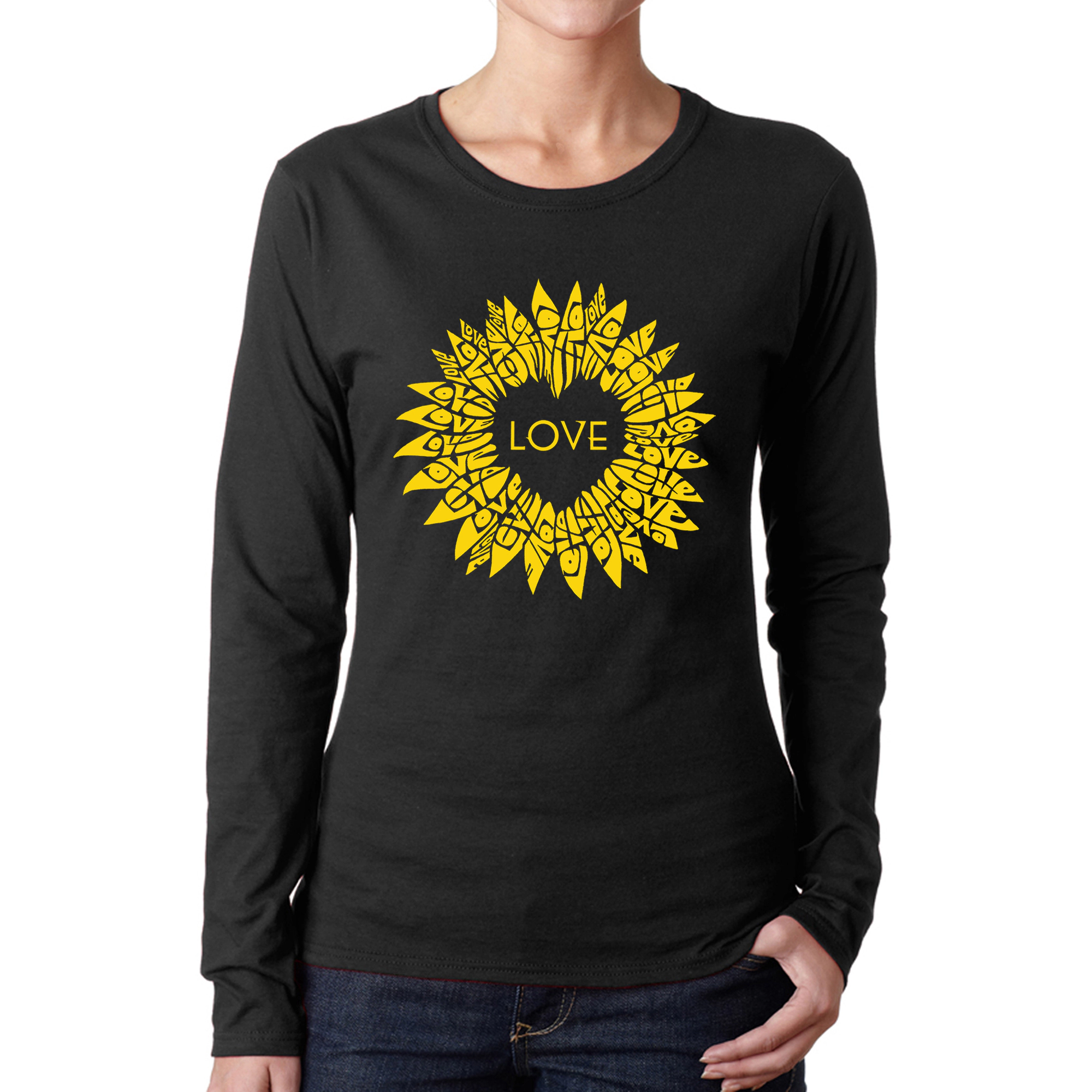 LA Pop Art Women's Word Long Sleeve T-Shirt - Sunflower Love