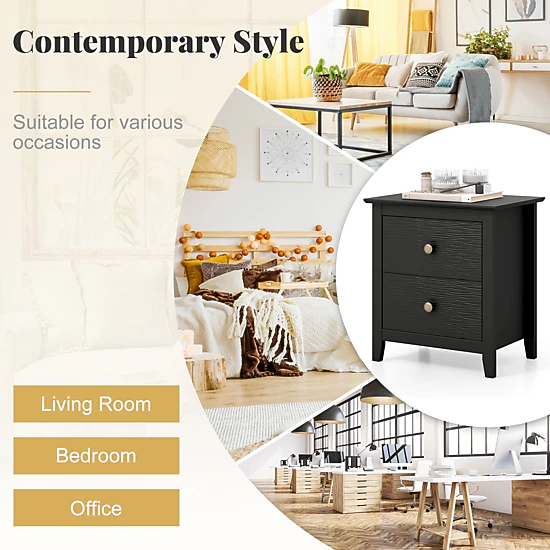 Hivvago Modern Nightstand With 2 Drawers For Small Spaces
