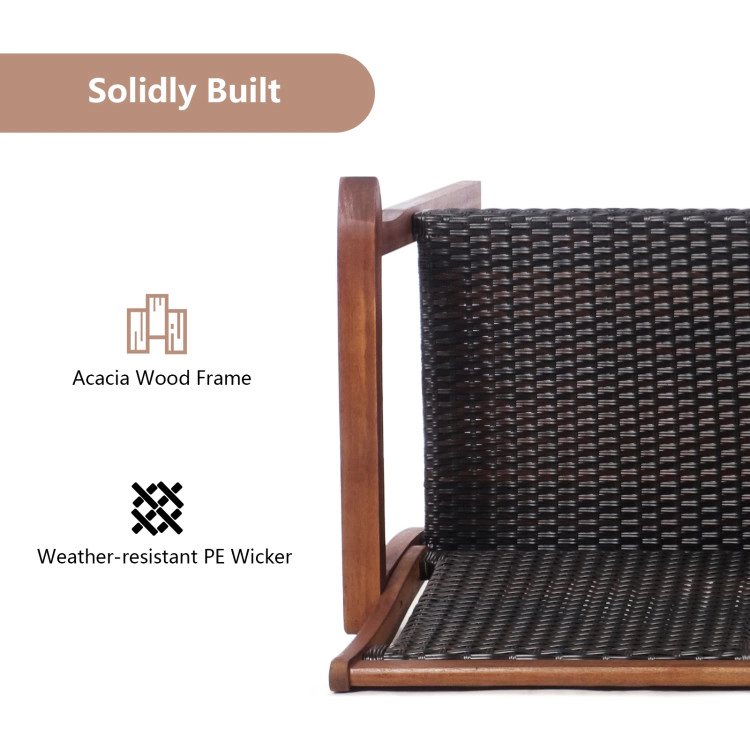 Hivvago 2-Seat Patio Rattan Acacia Wood Chair With Coffee Table