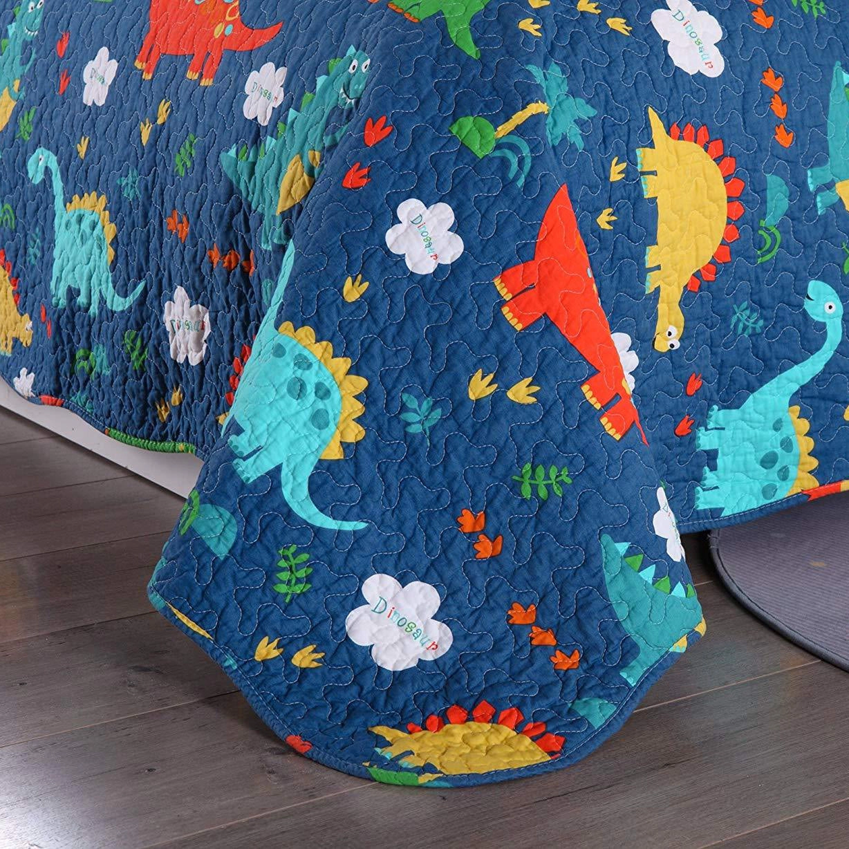 MarCielo 2/3 Piece Kids Dinosaur Quilt Set, 100% Cotton Lightweight Bedspread Set