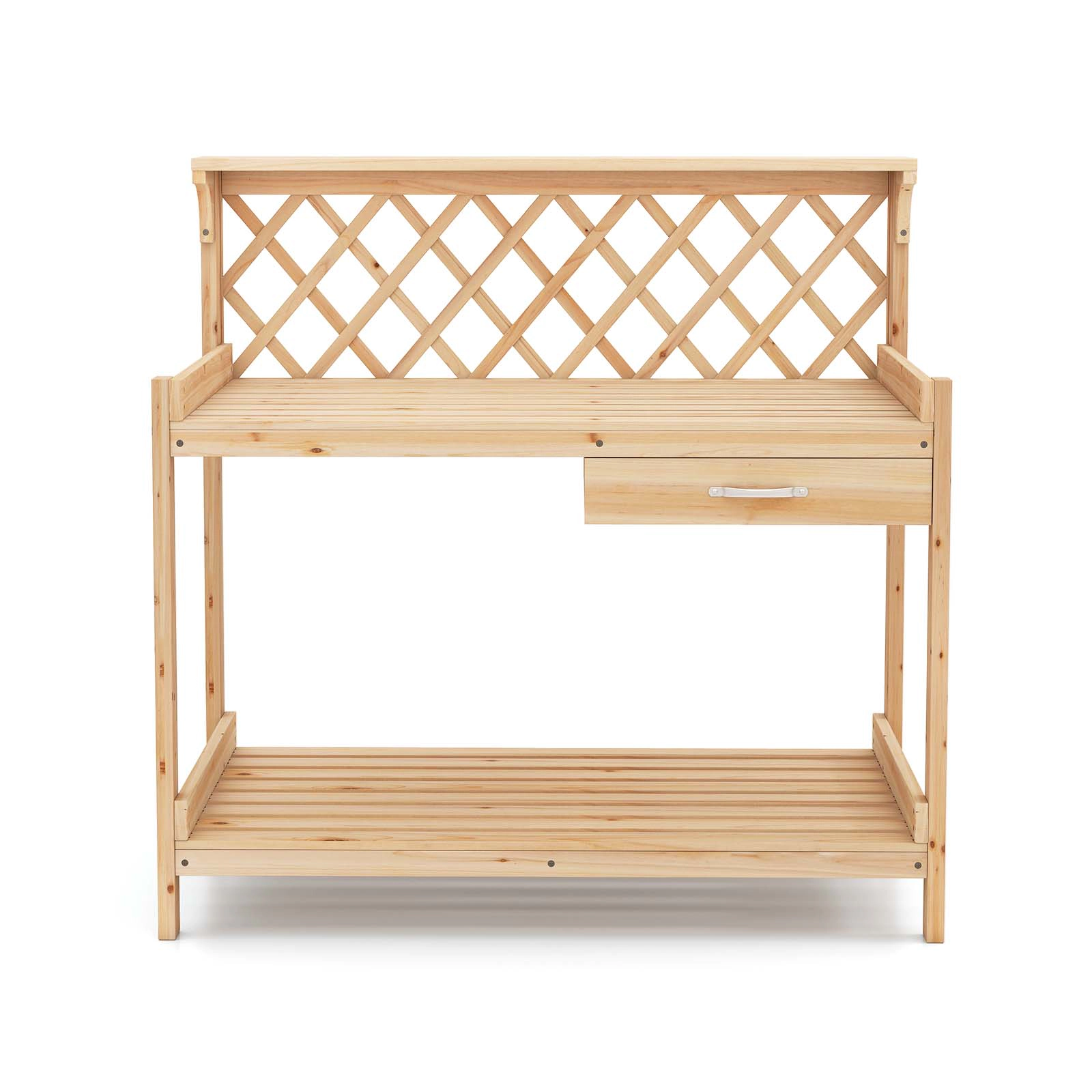 LJG Garden Potting Bench Table Wooden Planting Workstation with Lattice Trellis