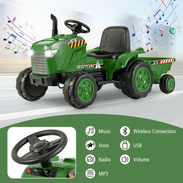Hivvago 12V Kids Ride On Tractor with Trailer and Remote Control