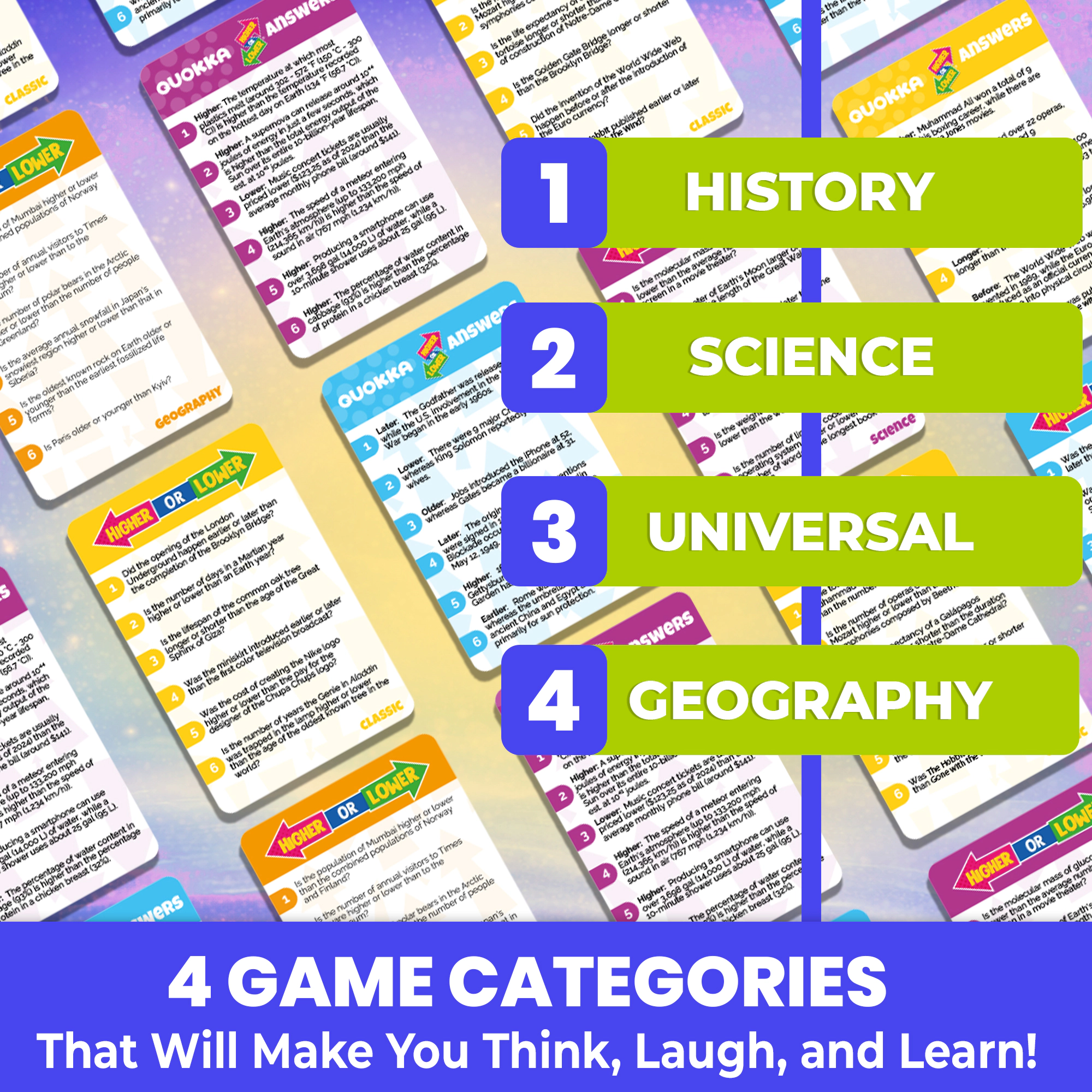 QUOKKA Higher or Lower Card Game for Kids and Families - Science & General Knowledge Guessing